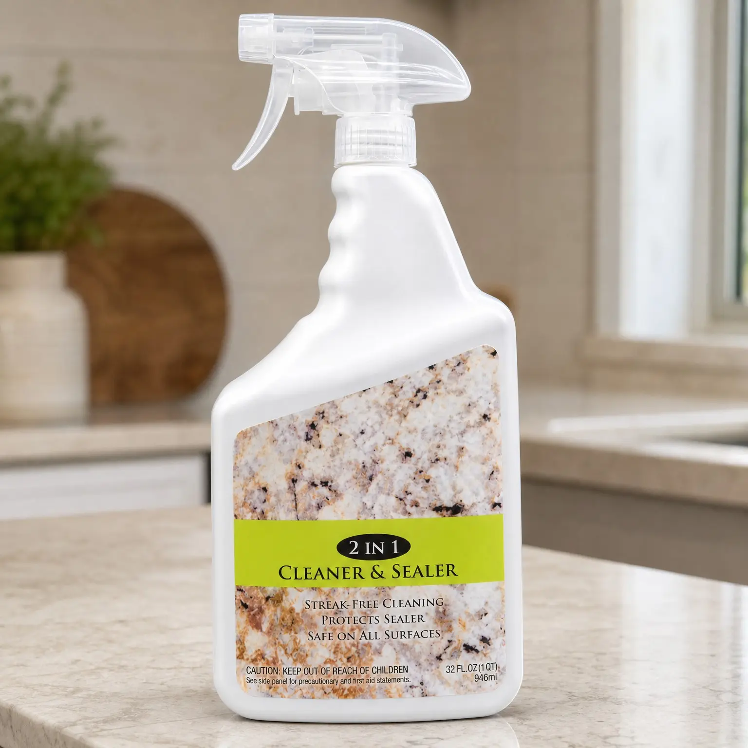 2-in-1 Stone Cleaner & Sealer for Granite, Marble, Quartz, Travertine & Limestone Countertops, 32 oz, pH Neutral, Streak-Free, Ready to Use