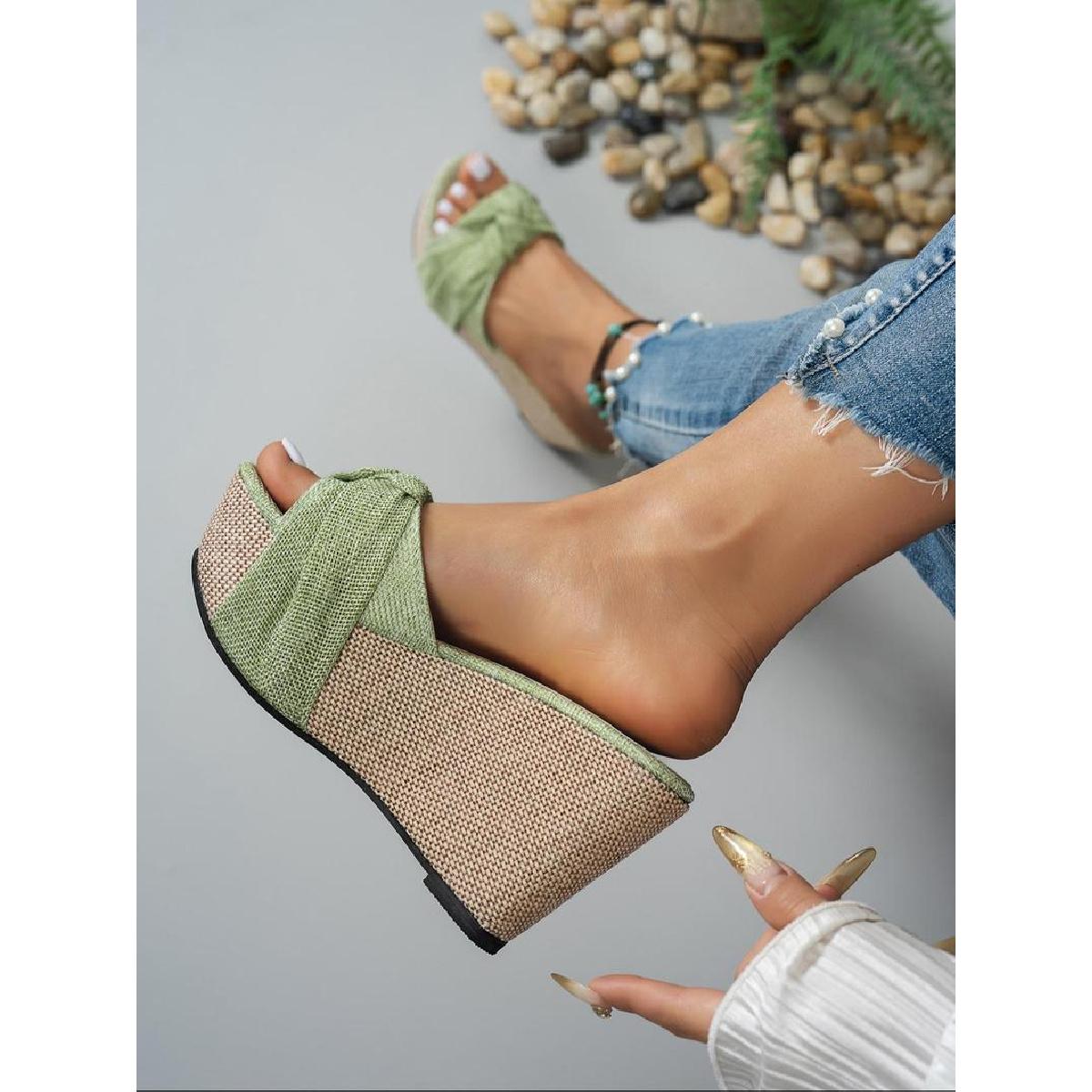 Women's Fashion Bowknot Slippers Summer Casual Comfortable Wedge Sandals Daily All-Matching Round Toe Platform Walking Shoes Footwear for Girls platform sandals Flatform Creeper fashionable wedge sandal wide feet sandals wide feet sandals Green
