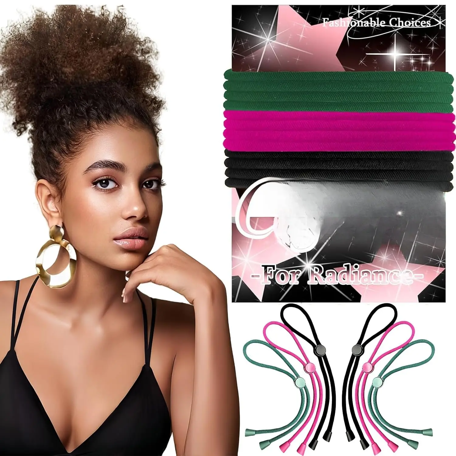 6 count Adjustable Thick Hair Ties, Large Ponytail Holders for  Hair, Buns, , Dreads, Curly & Afro Hair/Puffs - 3 Colors Hair Bracelet Bulk