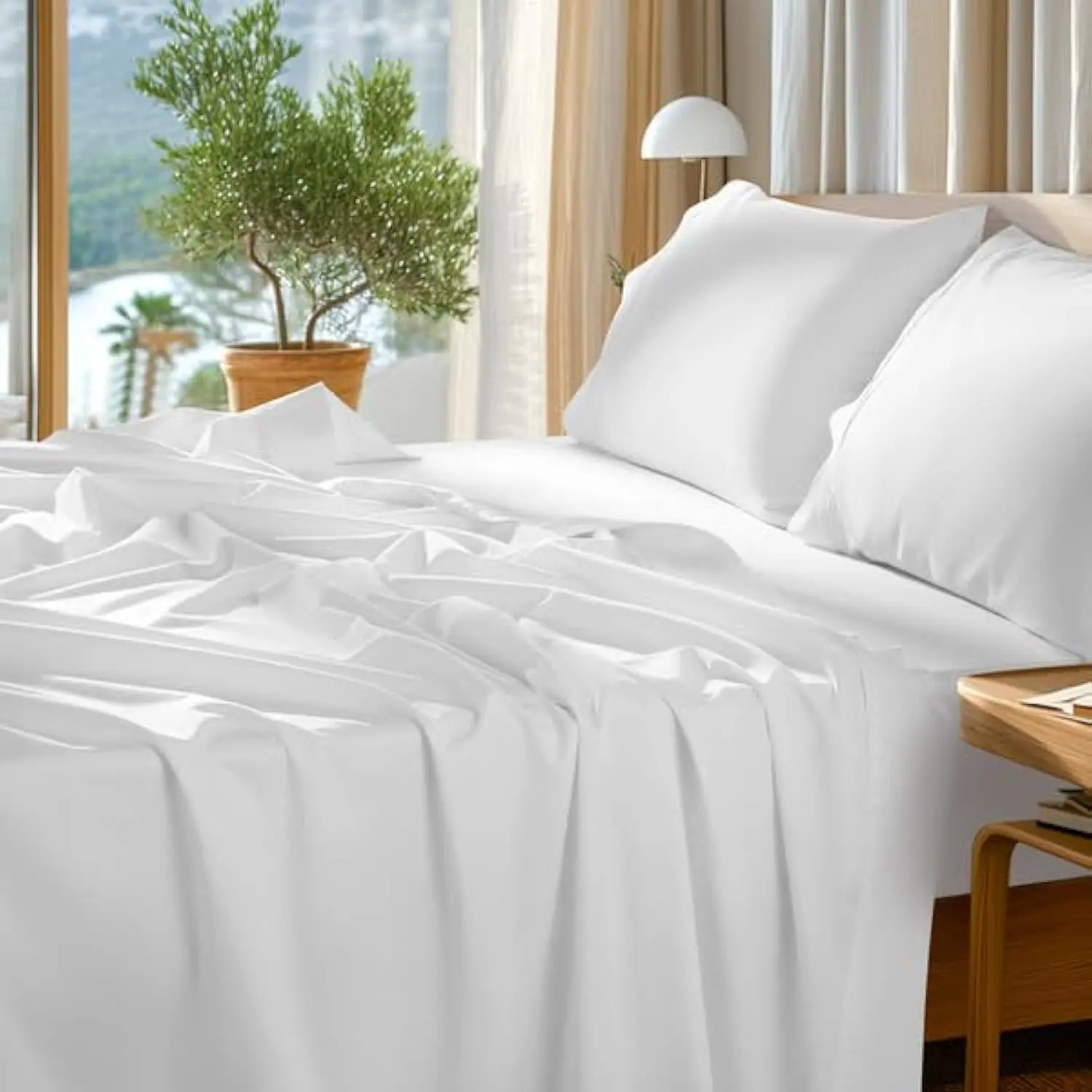 100% Egyptian Cotton Sheets Set - 1000 High Thread Count, Luxury 5-Star Hotel Sateen Bed Sheets, Soft, Breathable Long Staple Sheets, Fit up to 16" - 4 PC (White,Queen)