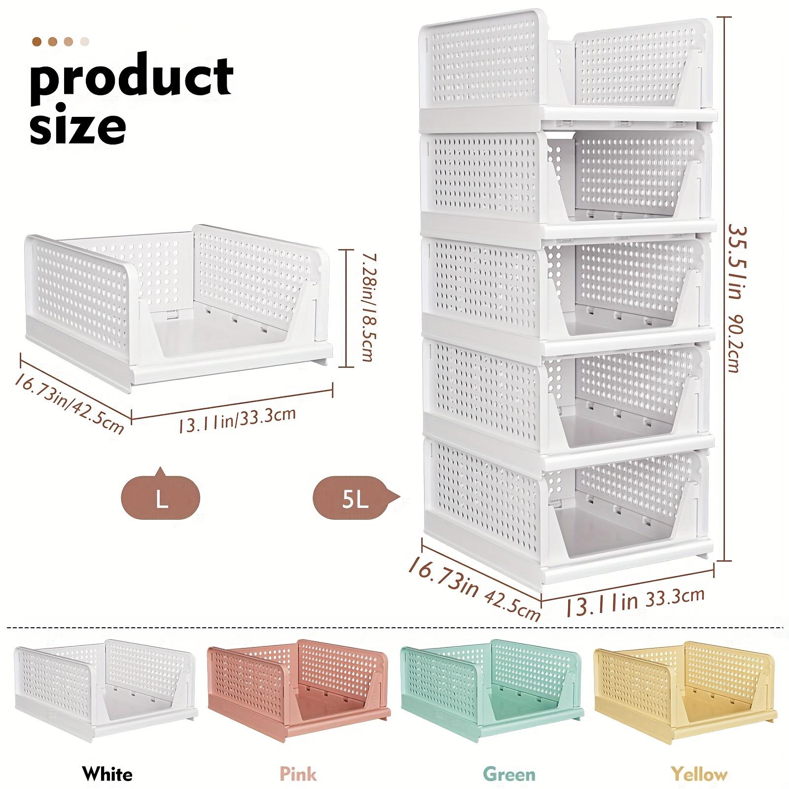 Stackable closet storage basket Multifunctional foldable closet organizer, suitable for bathroom, kitchen, laundry room and wardrobe storage Space-saving clothing storage drawer organizer, white