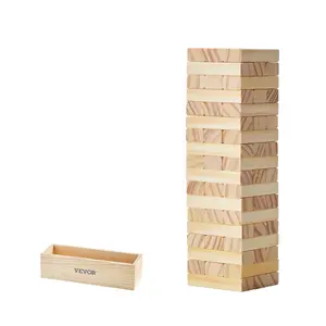 VEVOR Tumbling Timber Toy, 54 Blocks Tumble Tower Blocks Game, Pine Wood Tumbling Tower Game with Storage Crate, Wooden Stacking Game for 1 or More Players, Tumble Tower Family Game for Indoor/Outdoor