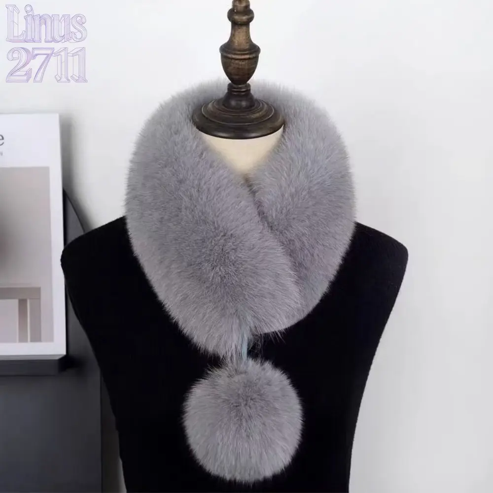 Women Winter Faux Fox Fur Scarf with Big Pom Pom Ball Thick Fluffy Double Sided Neck Warmer Magnetic Snap Collar Cozy Thermal Wrap Elegant Cold Weather Plush Neck Gaiter Versatile Outfit Accessory for Fall Winter Daily Wear