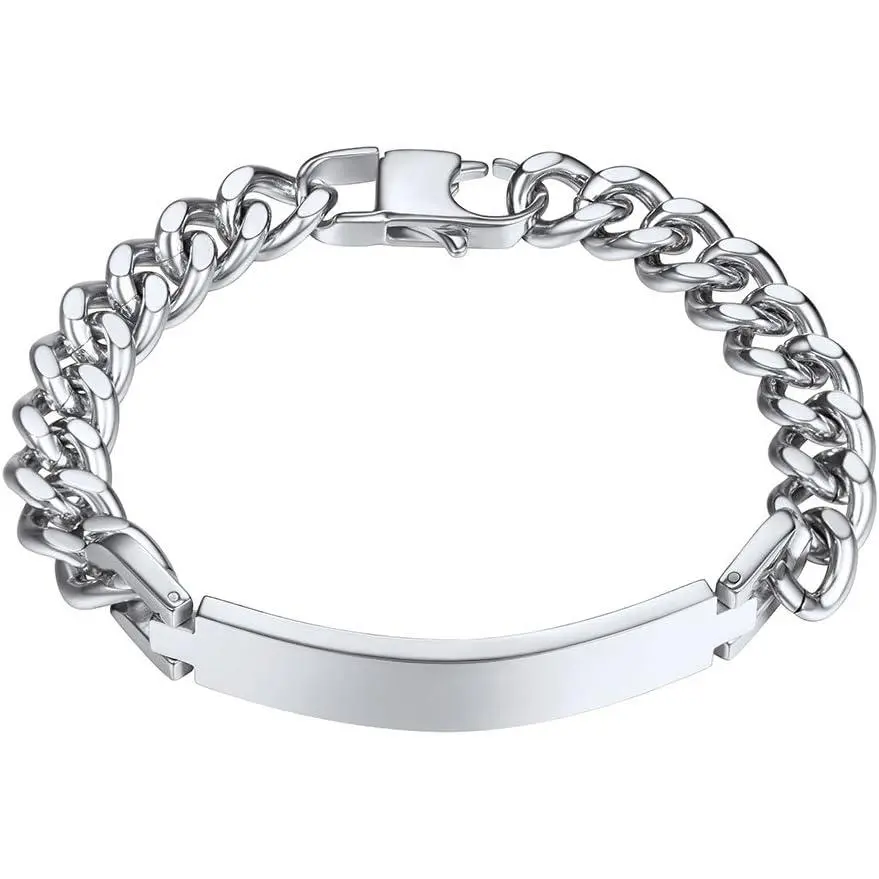 Custom Bracelets for Men Women, Name Date Initial Quote Engraved Personalized Bracelet, Stainless Steel ID Bracelets, 7.5"/8.3"/9", Come with Box
