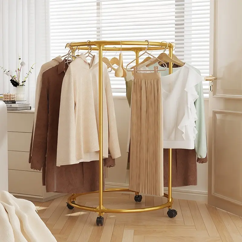 360° Rotatable Clothes Rack with Wheels, 1 Count Round Clothes Organizer, Space Saving Clothes Storage Rack, Coat Stand for Bedroom & Wardrobe