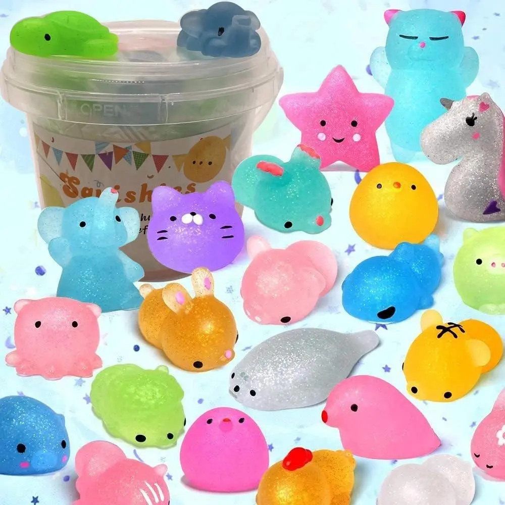 Kawaii Mochi Animal Squishy Glitter Stress Relief Toys - 12/36PCS Animal Shapes, Unisex Assorted Collectible Squishies, Colorful Dumpling Sensory Party Favors for Kids