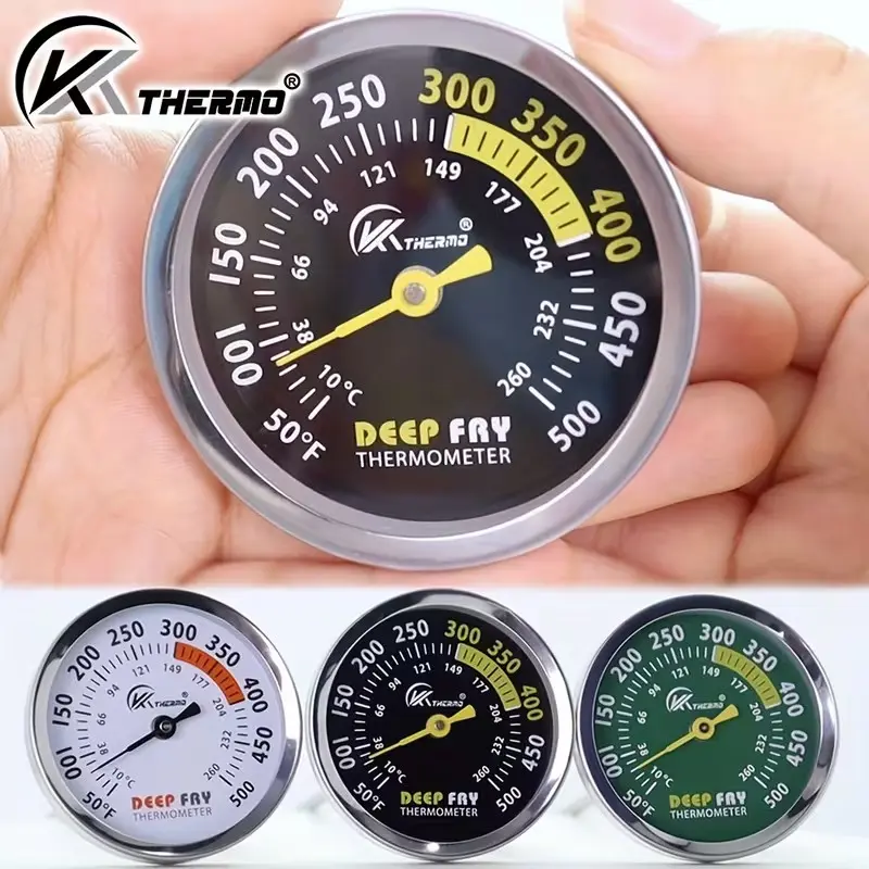 Deep Oil Temperature Gauge, Food Thermometer with 2.5-Inch Dial and 12-Inch Stainless Steel Clamp Probe, Ideal for Cooking Meat, Turkey, BBQ, Grilling