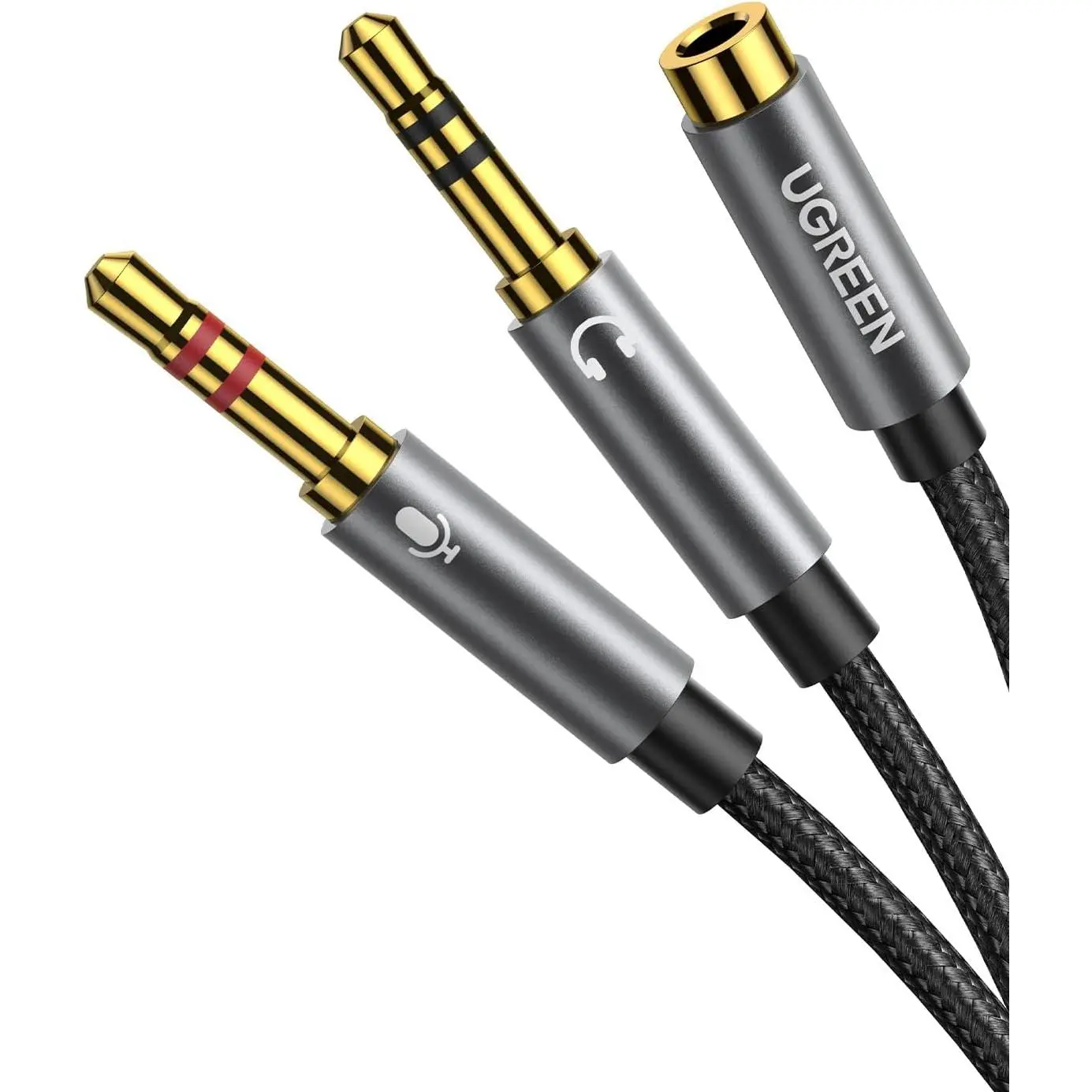Headphone Splitter for  3.5mm Female to 2  3.5mm Male Braided Audio Splitter  Microphone Stereo Jack Earphones Port Cord Gaming Headset to PC Laptop Adapter Black