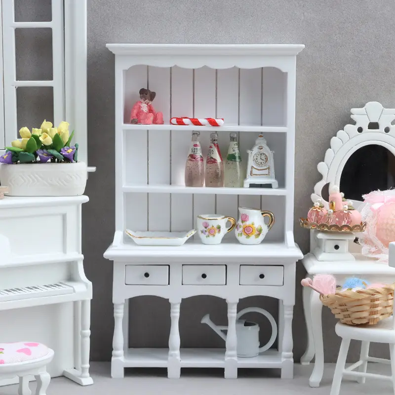 1:12 Dollhouse Miniature Vertical Bookcase White Wooden Cabinet Storage Unit Christmas Easter New Year Gift