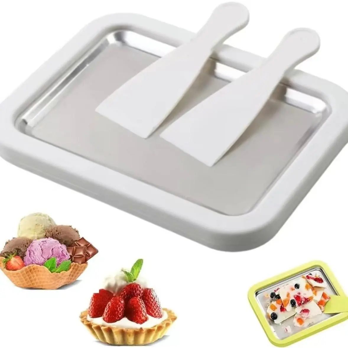 Portable Rolled Ice Cream Maker for Home Use, 2-in-1 Ice Cream Roll Maker Machine with 2 Scrapers & Cold Plate, Mini Ice Cream Tray & Board Kit for couple and Family, Makes Frozen Yogurt Gelato