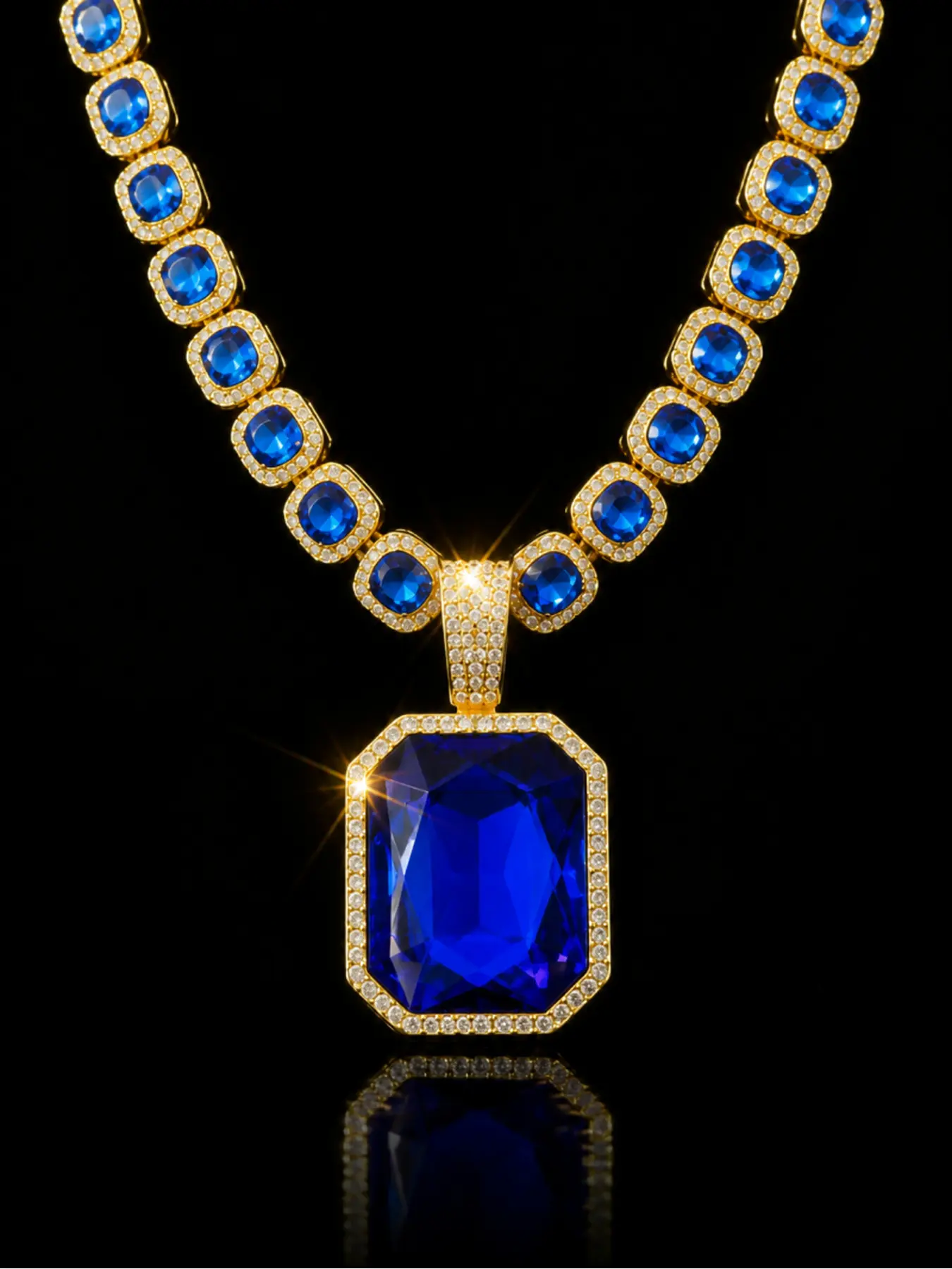 Square Gemstone Pendant Tennis Chain Necklace with Diamonds, Hip Hop Shiny Colorful Stone Necklace, Street Party Fashion Accessory Gift for Men and Women