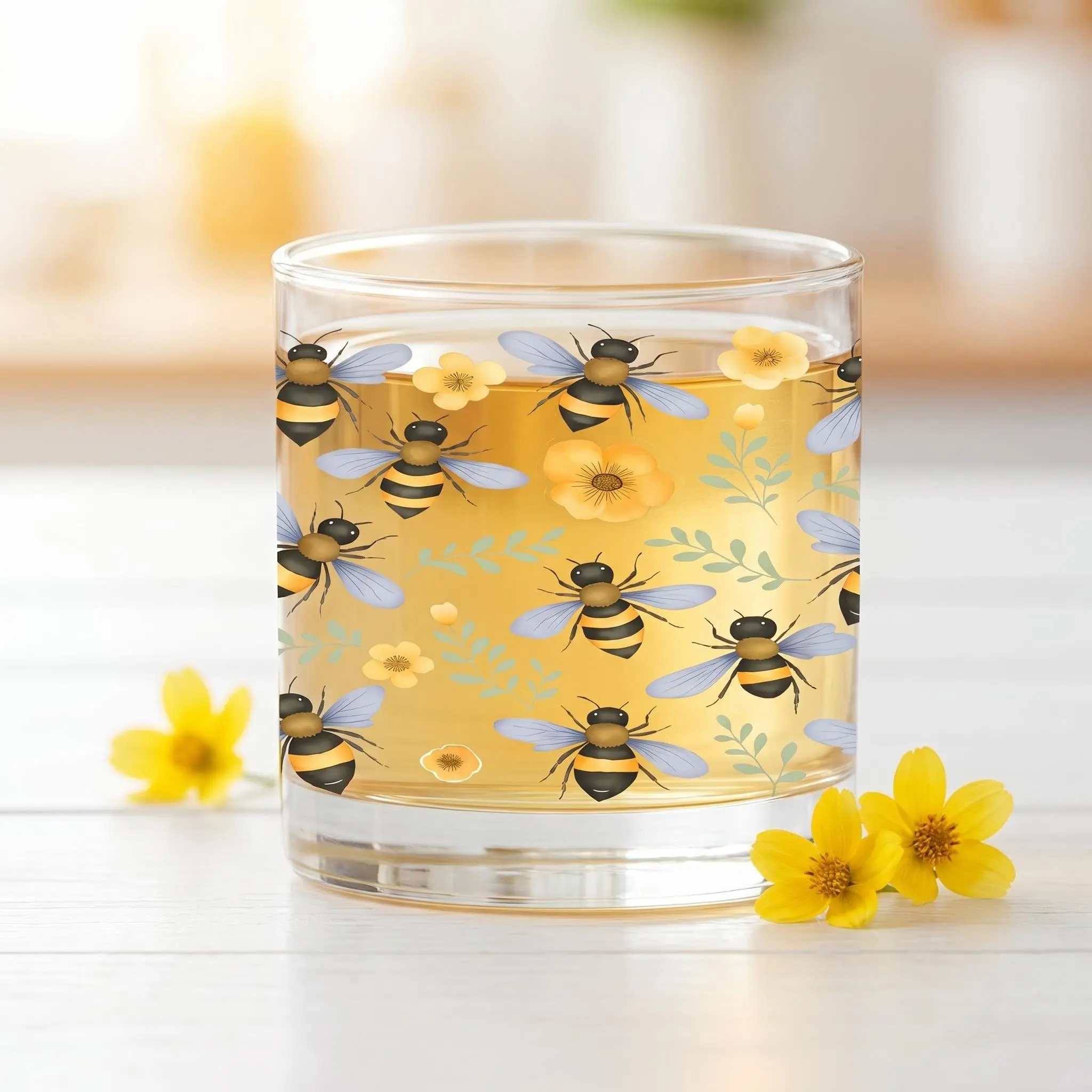 1pc/11oz/330ml/Whiskey Glasses,Funny Whiskey Gifts for Men Friends Dad Coworker Him,Novelty Gifts for Birthday Christmas Housewarming Retirement Graduation,Bee & Flower Pattern Party Cup - Perfect for Festive Gifting,Birthday Gifts For Friends