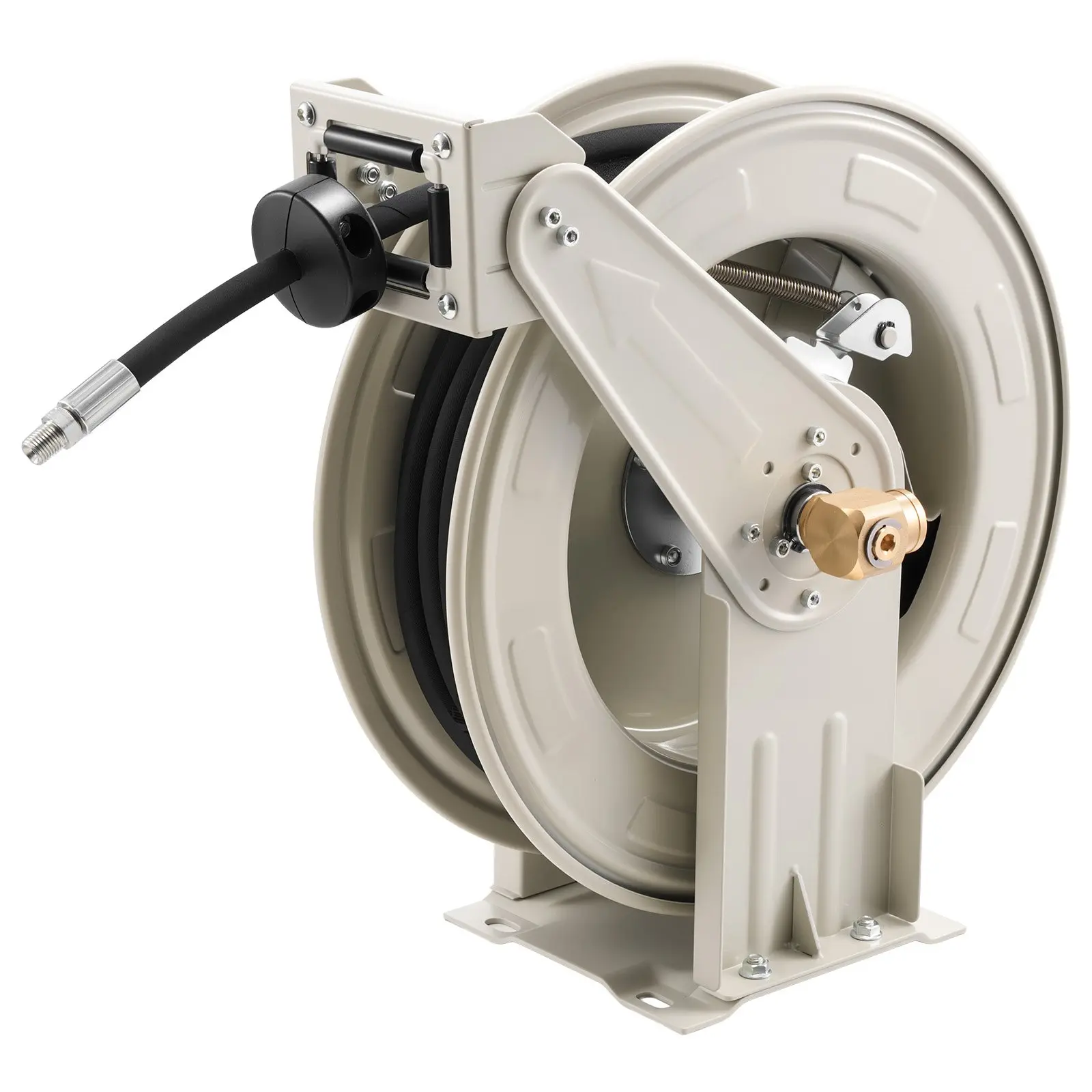 VEVOR Carbon Steel Grease Hose Reel, 1/4 in x 50 ft Retractable, Spring-Driven Auto Swivel Rewind, Max 10152 PSI, Heavy-Duty Construction with Steel Wire Braided Hose, for Lube, Grease, Hydraulic Oil