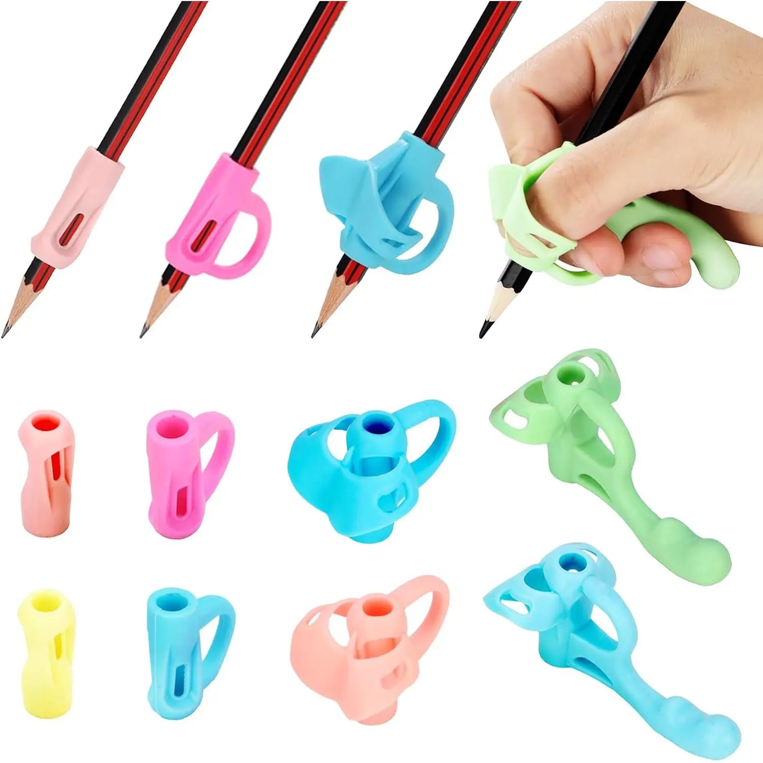 4-Stage Pencil Grips for  Writing Posture Correction, 8 Pack Pencil Holder for  Writing Aid Tools, Pencil Grippers for  Needs in Classroom,  Colors