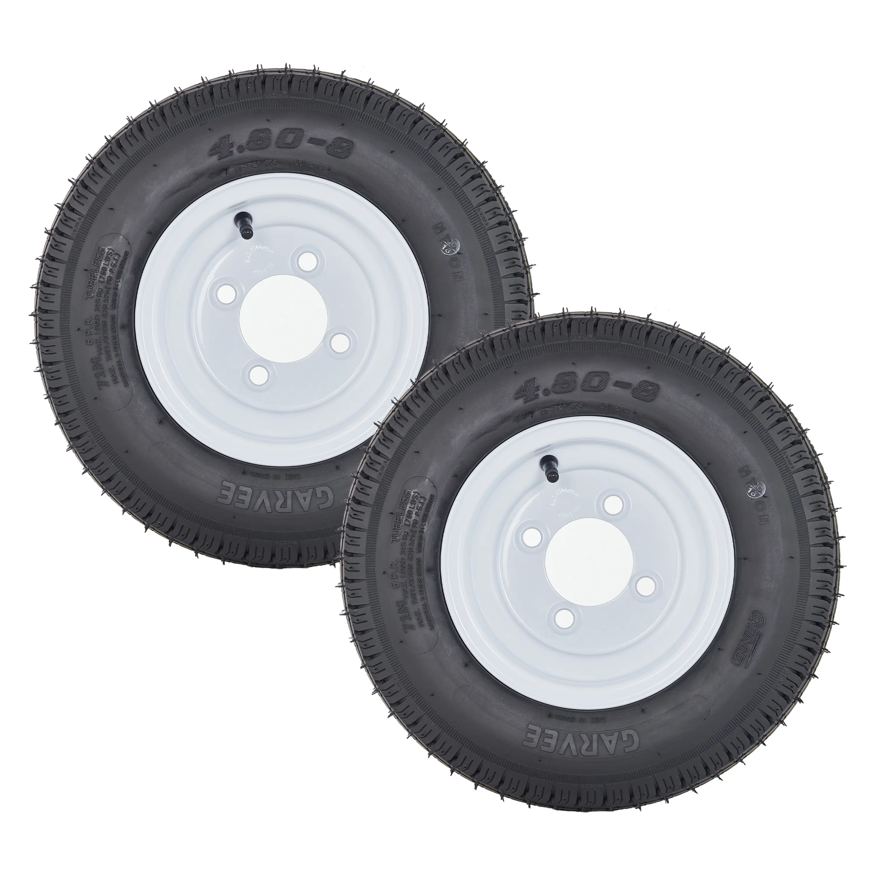 4.80-8 Trailer Tires and Wheels Set of 2, 6 Ply Load Range C, 4 Lug 4 Inch Bolt Pattern, for Utility Boat Lawn Mower Trailer, Complete Assembly, 760lbs Max Load