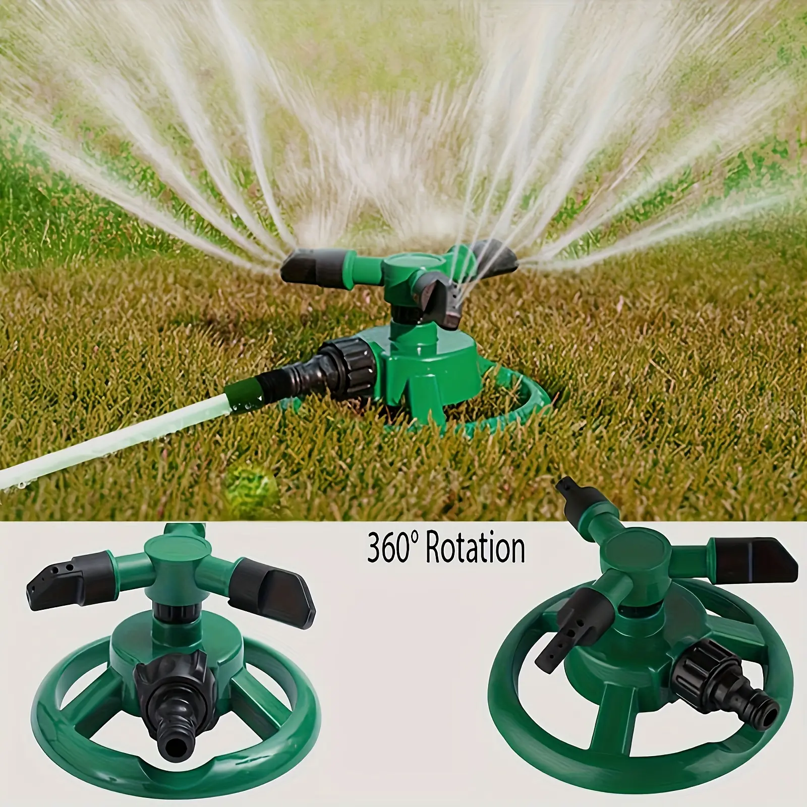 Automatic Rotating 3-Arm Garden Sprinkler System with Adjustable Nozzle & Wide-Angle Coverage - Large Lawn Irrigation Suitable for Vegetable Beds, Farmland, Lawns, ABS Plastic Watering Tool for Residential/Commercial Use