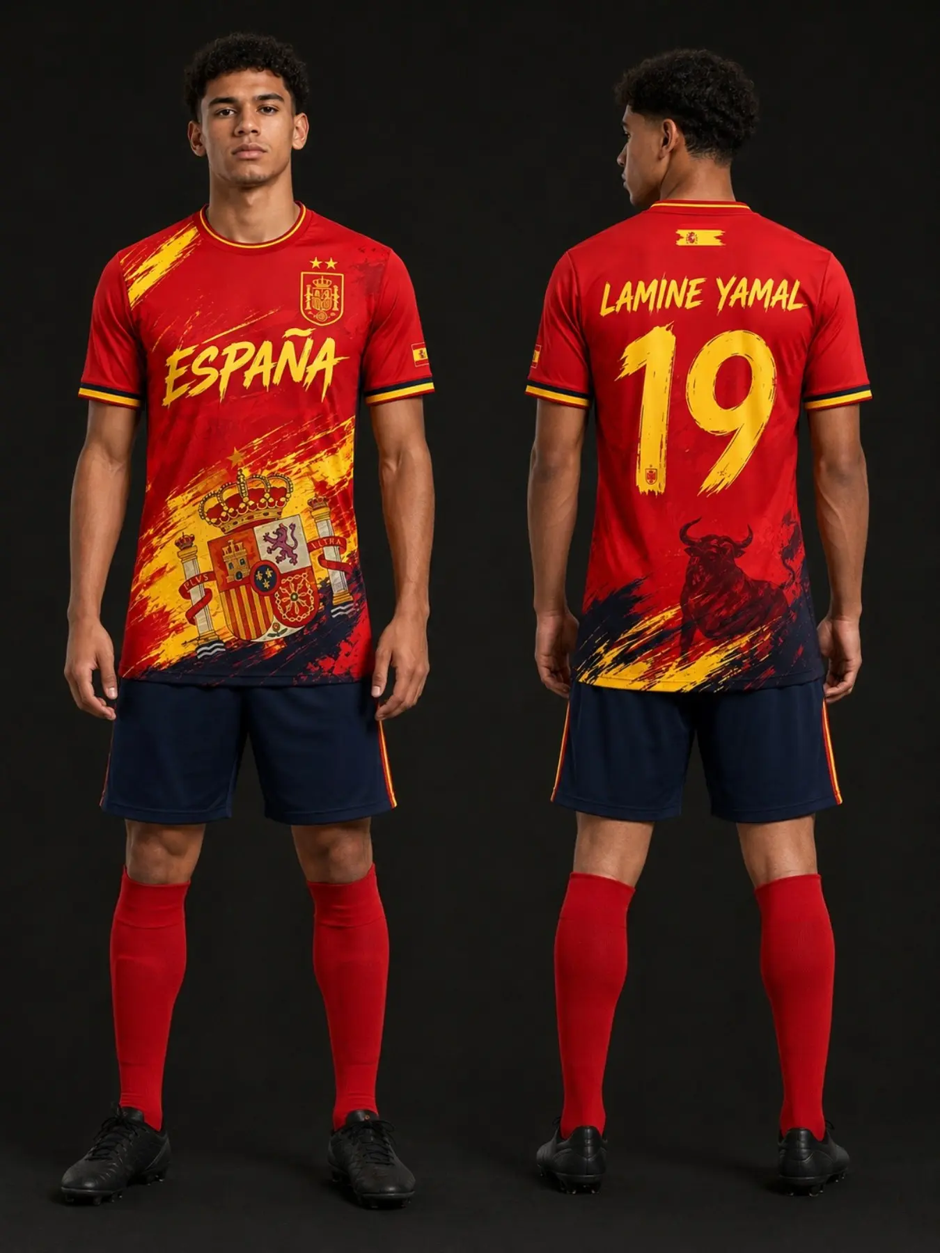 2026 Spain Twin Star Champion Soccer Jersey, Men's Summer Sport Training T-Shirt, Breathable Quick-Dry Sweatshirt, Loose-Fit Long Sleeve