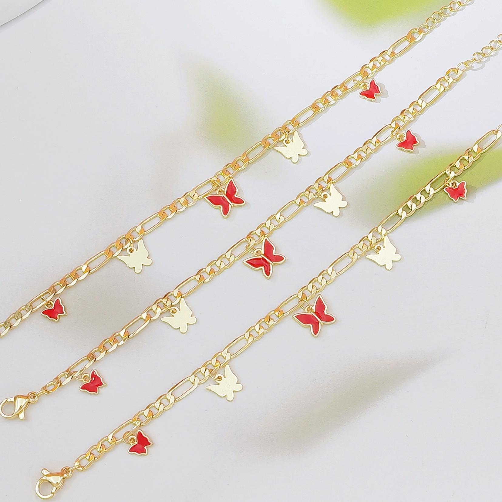 Korean Style Minimalist Luxury Bracelet For Women Red Enamel Butterfly Pendant Elegant Daily Wear Jewelry