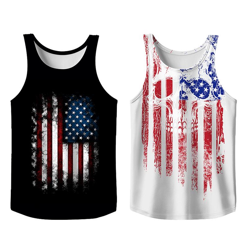 Stylish 2 Pack USA Flag Print Tank Top, Summer Men Clothes Slim Fit Apparel, Trendy T-shirts Big and Tall Gym Workout Running Tee, Comfy Casual Sleeveless