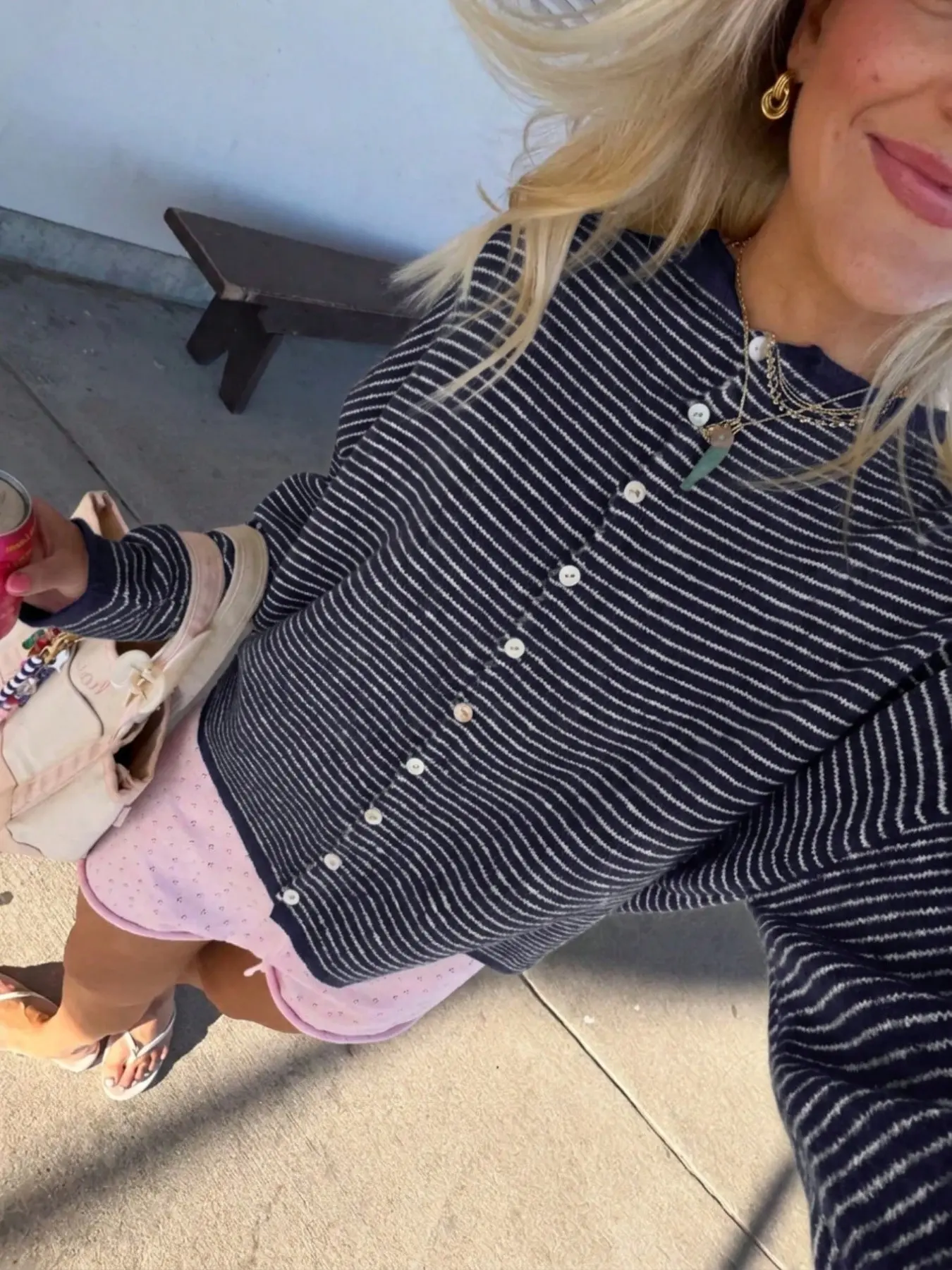 Vintage Striped Knit Jacket, Versatile Outerwear Sweater, Round Neck Shell Single Button Design, Loose Shoulder Short Style, Women