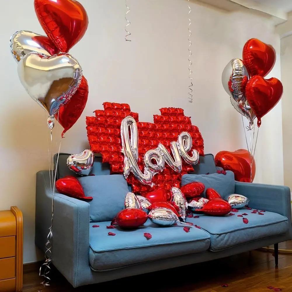 DIY Romantic Heart Shape Balloon Decoration Set, Valentine's Heart Foil Balloons, Wedding Anniversary Party Decor, Proposal Background, Engagement, Home Balloons