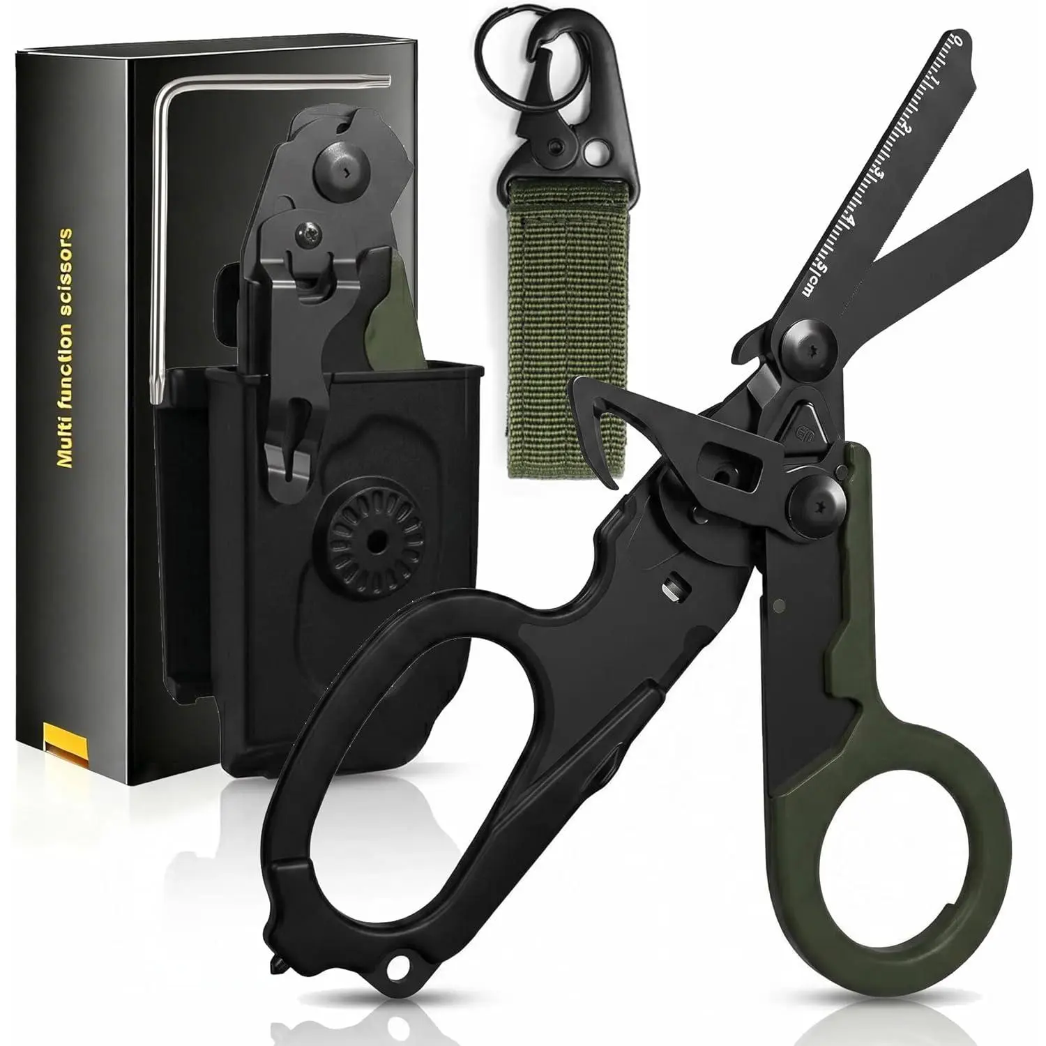 Trauma Shears Foldable with Compatible Holster, Multi Tool Emergency Response Trauma Shear for Nurses,Trauma Scissors with Gift Box(Carbon Black+Army Green)