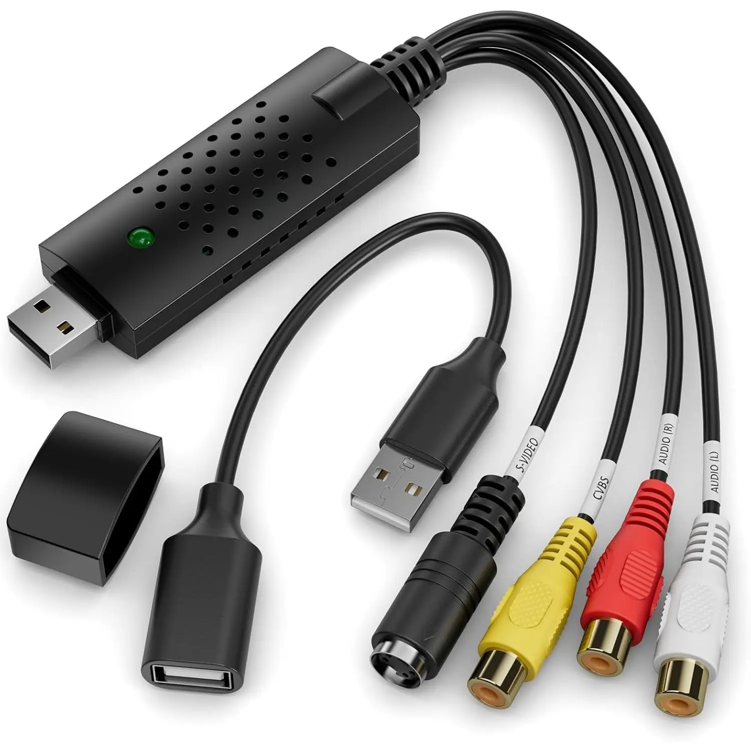 VHS to Digital Converter,RCA to USB Audio Video Converter,USB 2.0 Video Capture Card,Convert VHS to Digital from VHS VCR Mini DV Hi8 DVD for MAC/PC, Black, BR116