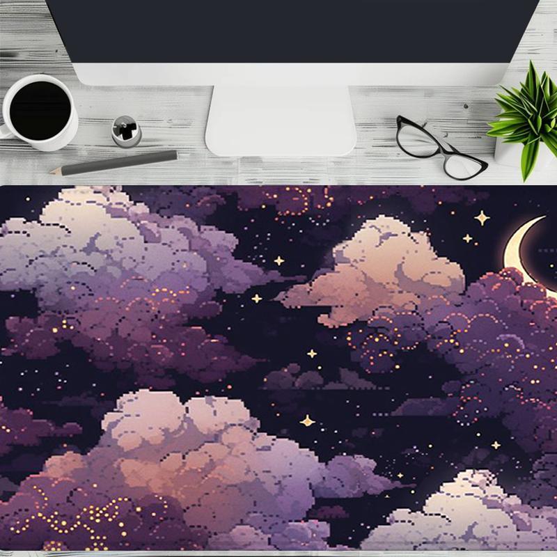 Creative Moon & Star Pattern Mouse Pad, Non-slip Rubber Base Stitched Edge Desk Keyboard Pad, Large Gaming Mouse Pad