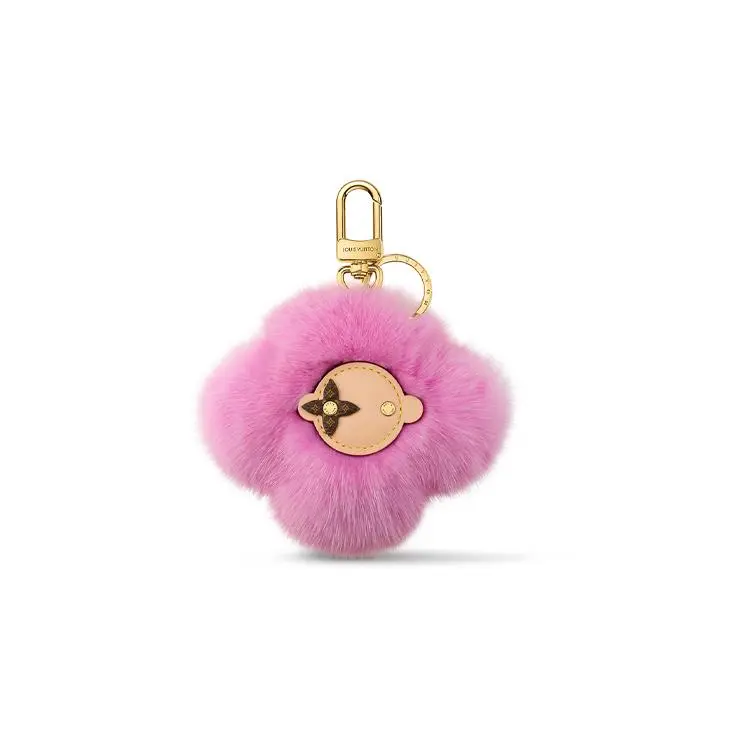 Louis Vuitton Fur Keychain Bag – Floral-Eye Design, Mink Leather, Women’s Pink