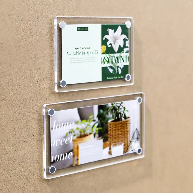 2pc Decorative Acrylic Small Photo Frame Magnetic Refrigerator Magnets - Home Supplies, Fridge Decor, Message Sticker Whiteboard Attachments, Message Sticker Refrigerator Magnets