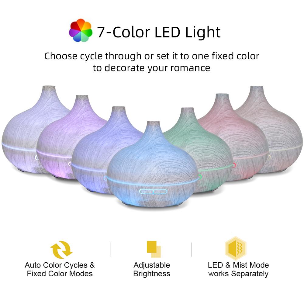 Wood Grain Essential Oil Diffuser  550ml, Remote Control, Ultrasonic & Whisper Quiet  with 6 Premium Oils