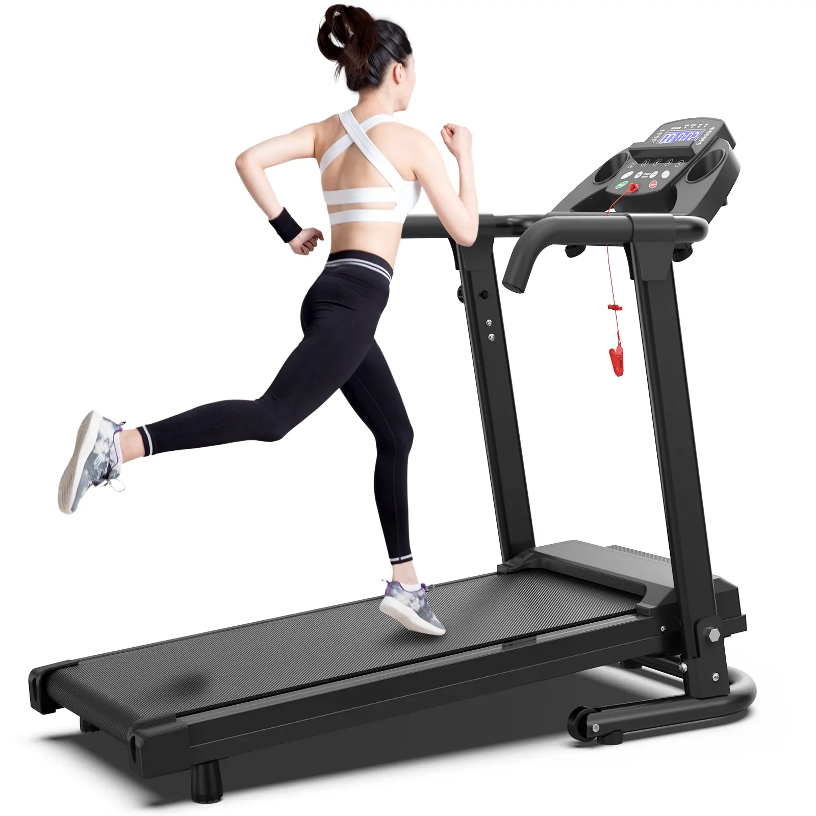Foldable Treadmill for Home Cardio Workout, 2.5HP Motor with 300 lbs Capacity, Sturdy Construction with Handles, Features LED Display with Real-Time Tracking for Indoor Fitness, Walking, Built-In Handles, Compact Fold