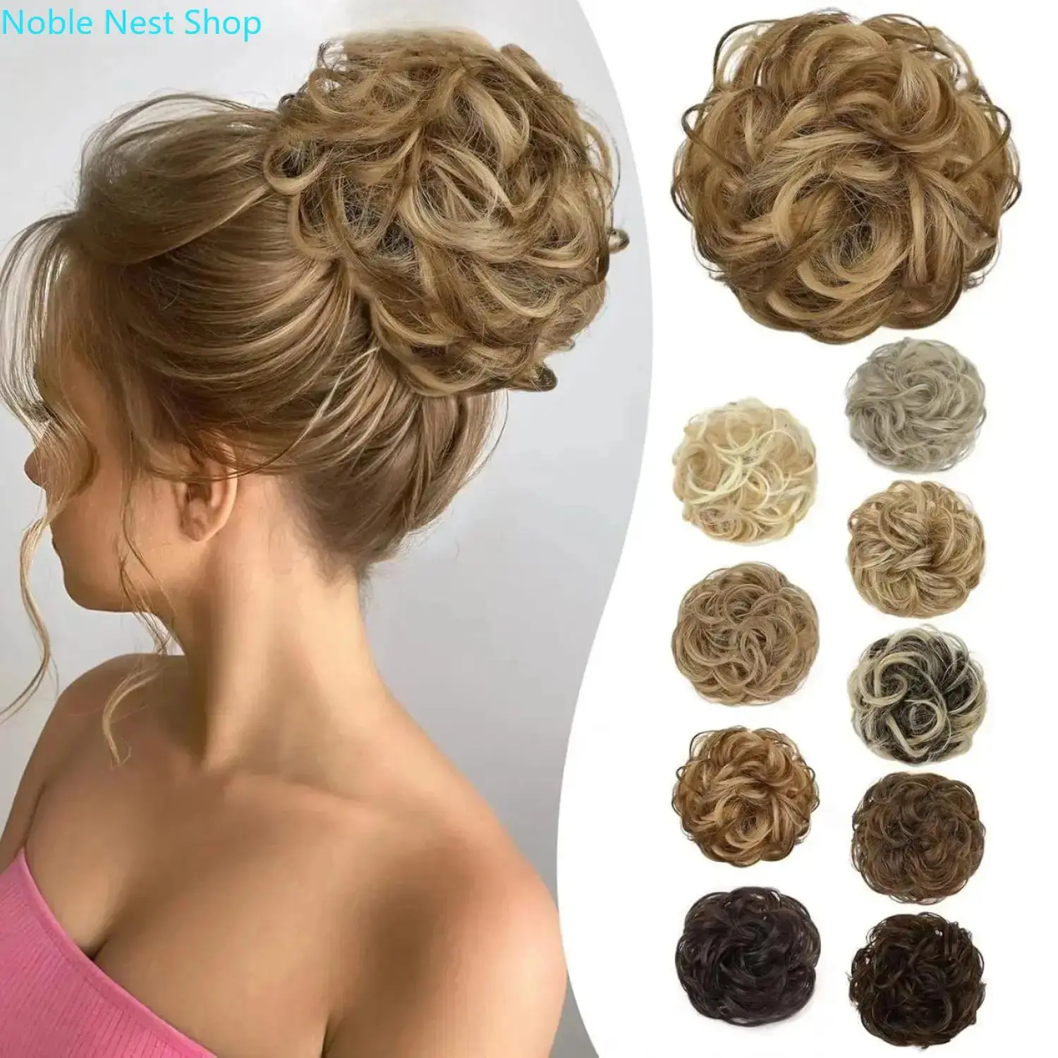 Iridescent Messy Bun Scrunchie, Curly Tousled Synthetic Hair Chignon with Elastic Band for Women, Easy‑to‑Wear Daily Hairstyle Accessory