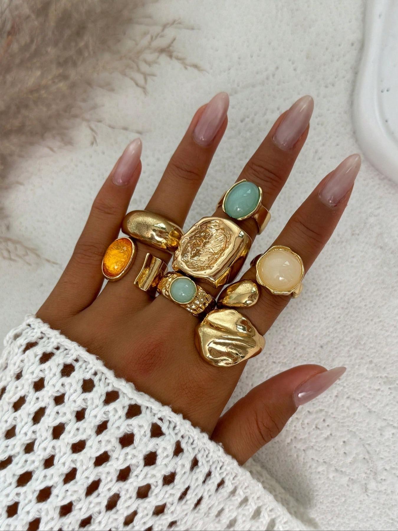 Women's Vintage European Style Alloy, Wide Irregular Design Jewelry for Daily Wear & Party Decoration Statement Multi Ring
