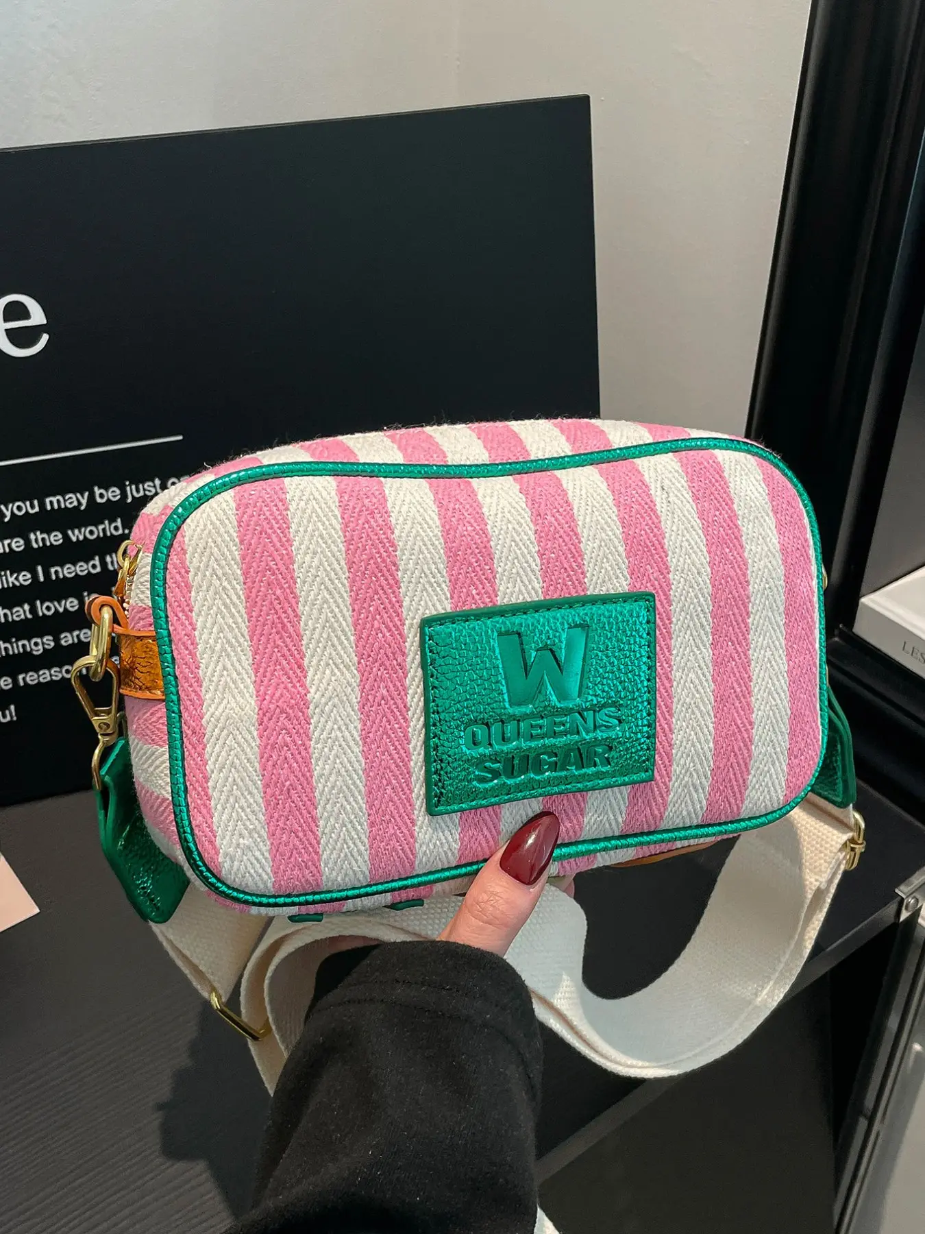 Striped Canvas Crossbody Bag, Wide Strap Camera Bag, Casual Shoulder Bag for Women, Perfect for Summer Outing, Shopping, Travel