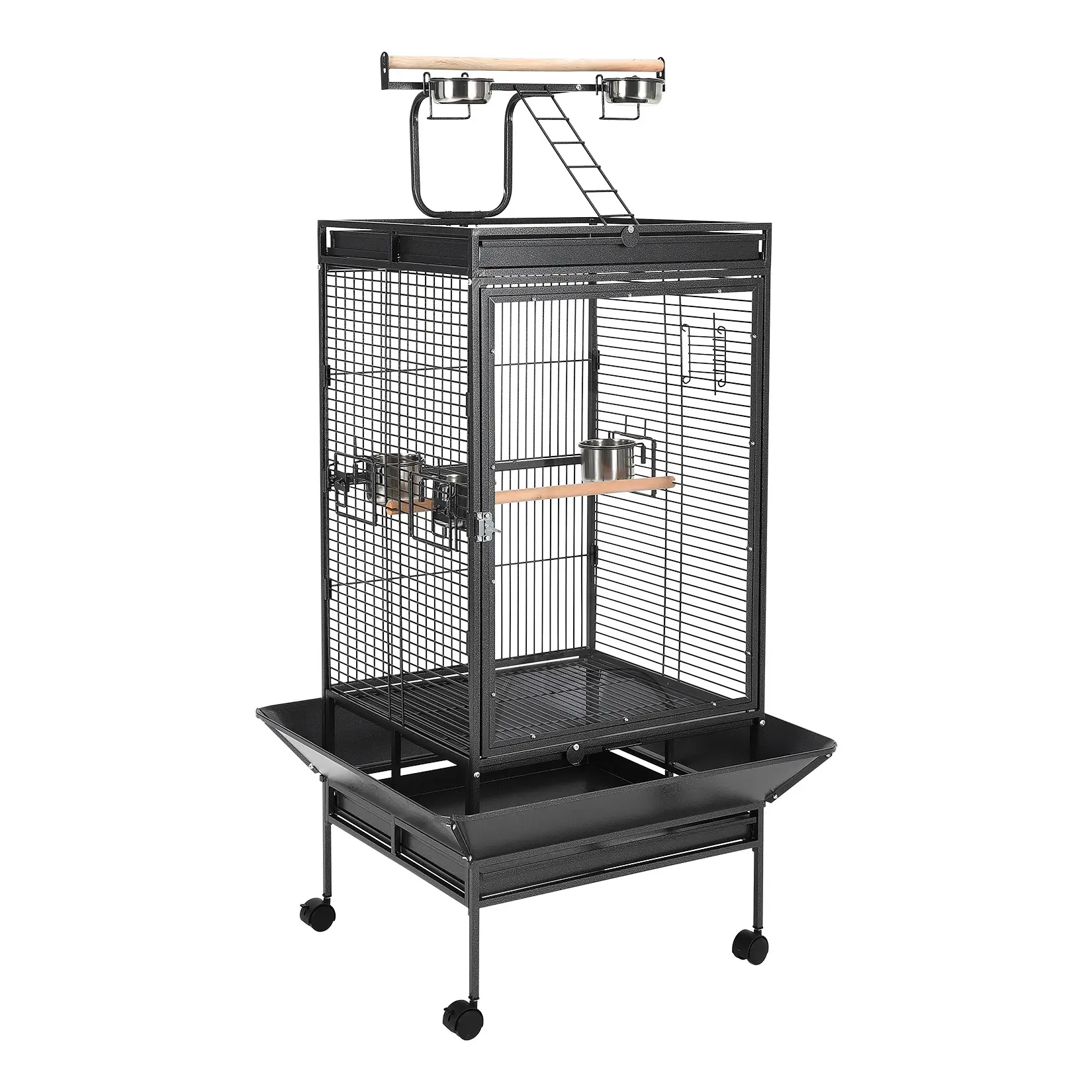 Large 58-Inch Wrought Iron Bird Cage for Parrots & Budgies – Victorian Design, Rolling Stand, Play Top, 4 Stainless Steel Bowls – Heavy-Duty Aviary