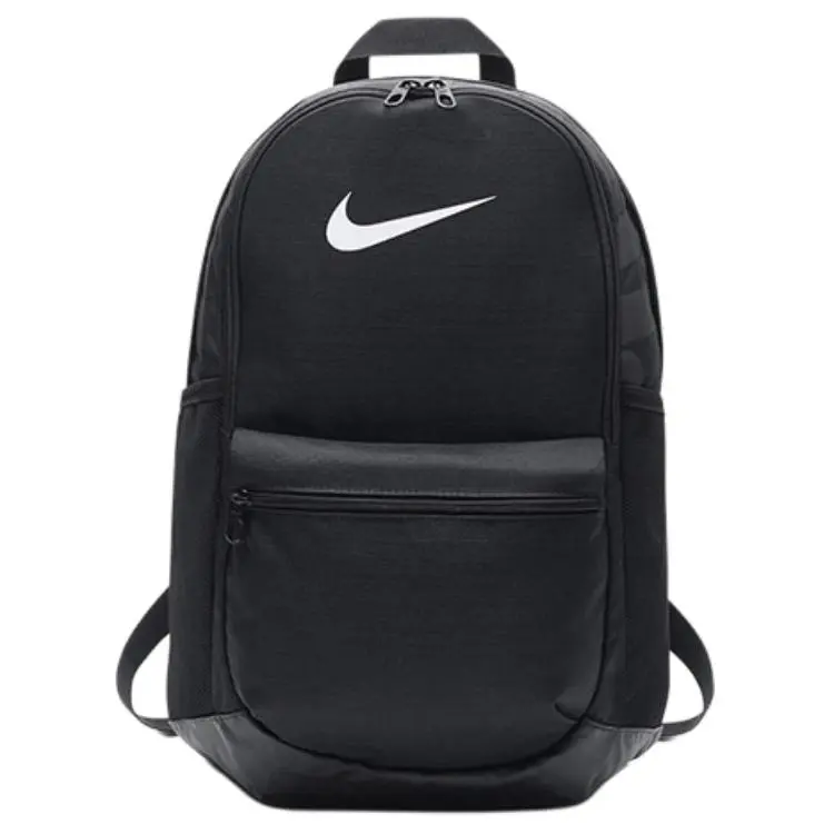 Nike Brasilia Logo Print Polyester Backpack for Men and Women, Casual Style, Black