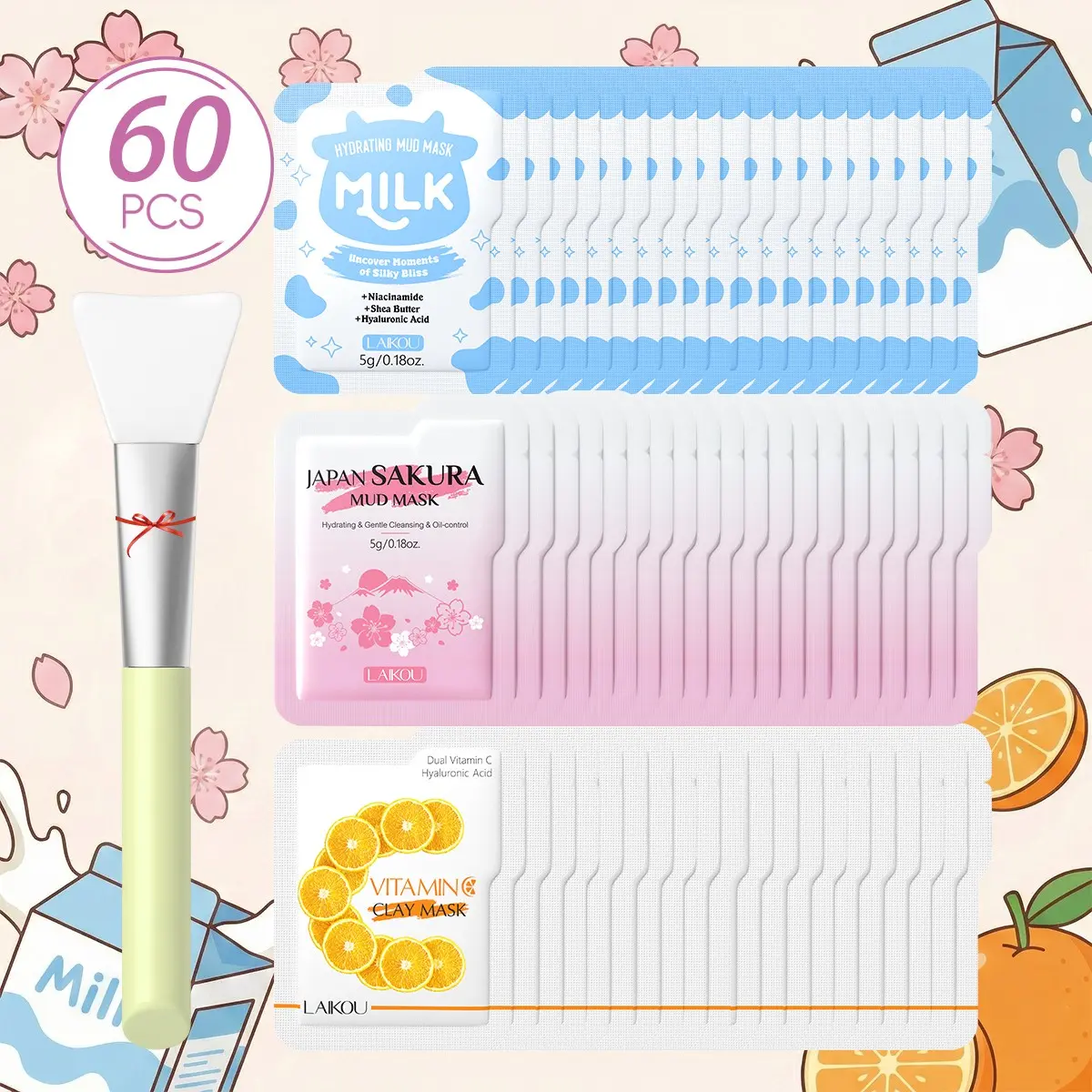 Laikou Sakura & Milk & Vitamin C Mud Mask, Hydrating Facial Mask, Skincare Set for Deep Cleansing & Hydration, Face Treatment Essentials, Exfoliating Deep cleansing, Skin Care Products, Hydrating Face Masks