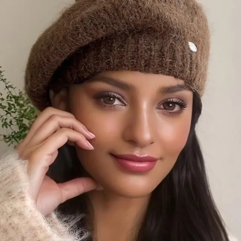Women's Fitted Beanie Beret Hat, Stylish Hat, Fashion Beanie Hat, Casual Style Plain Woven Fabric Knit Hat, All-Season Wear, Perfect for Daily Use, Knitted Hat, Casual Headwear