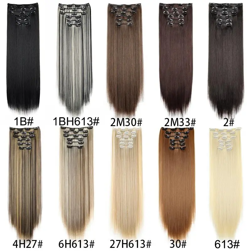 New Synthetic 6pcs/set Long Straight Hair Extensions Ultra-Invisible Full Head Clip in Hair Extensions 24Inch for Women Daily Wear