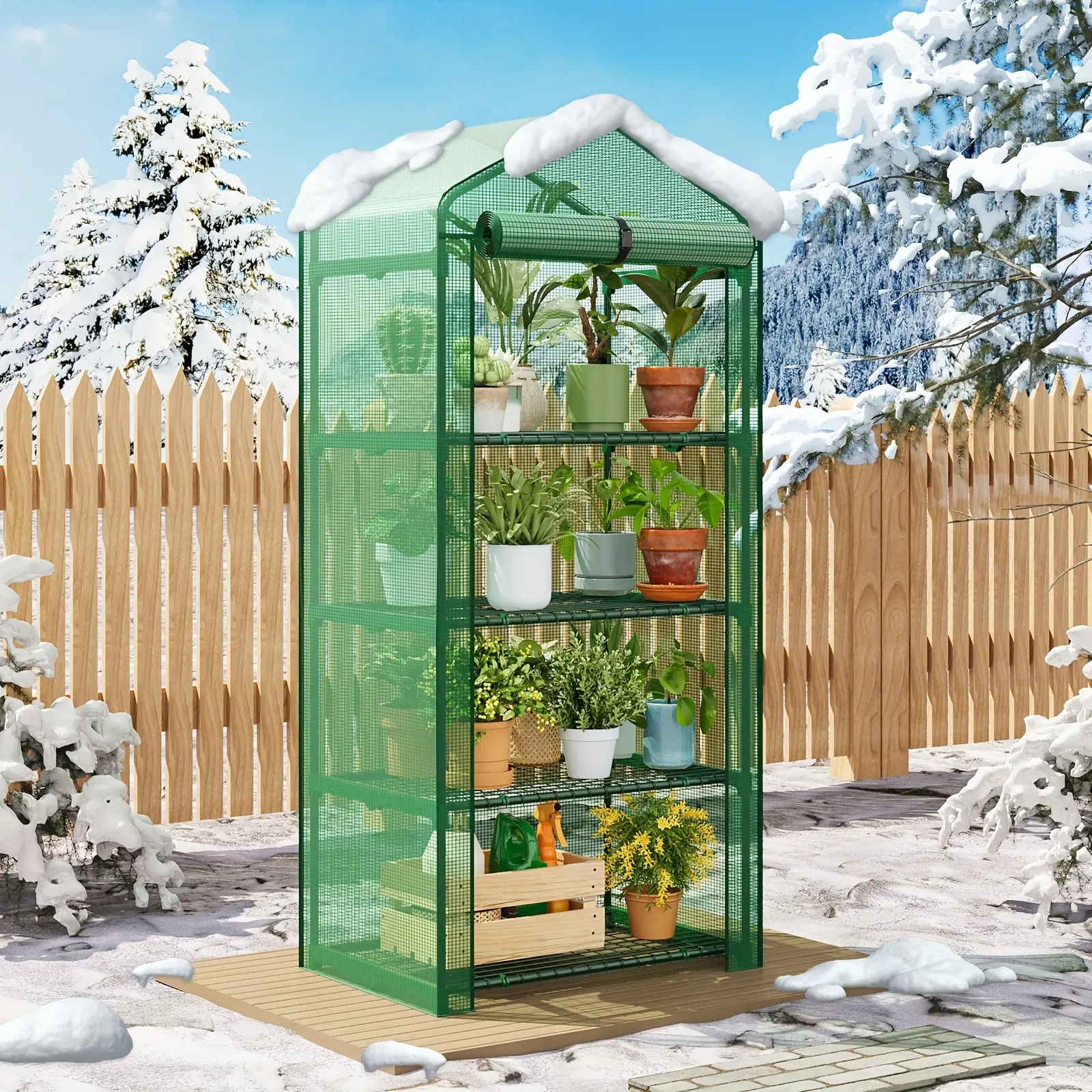 4-Tier Mini Greenhouse Thickened PE Cover, Suitable for Outdoor/Indoor, No Shelves, Portable Miniature Greenhouse with PE Cover for, Balcony, - Ideal Gardening Gift for, Space for Plants