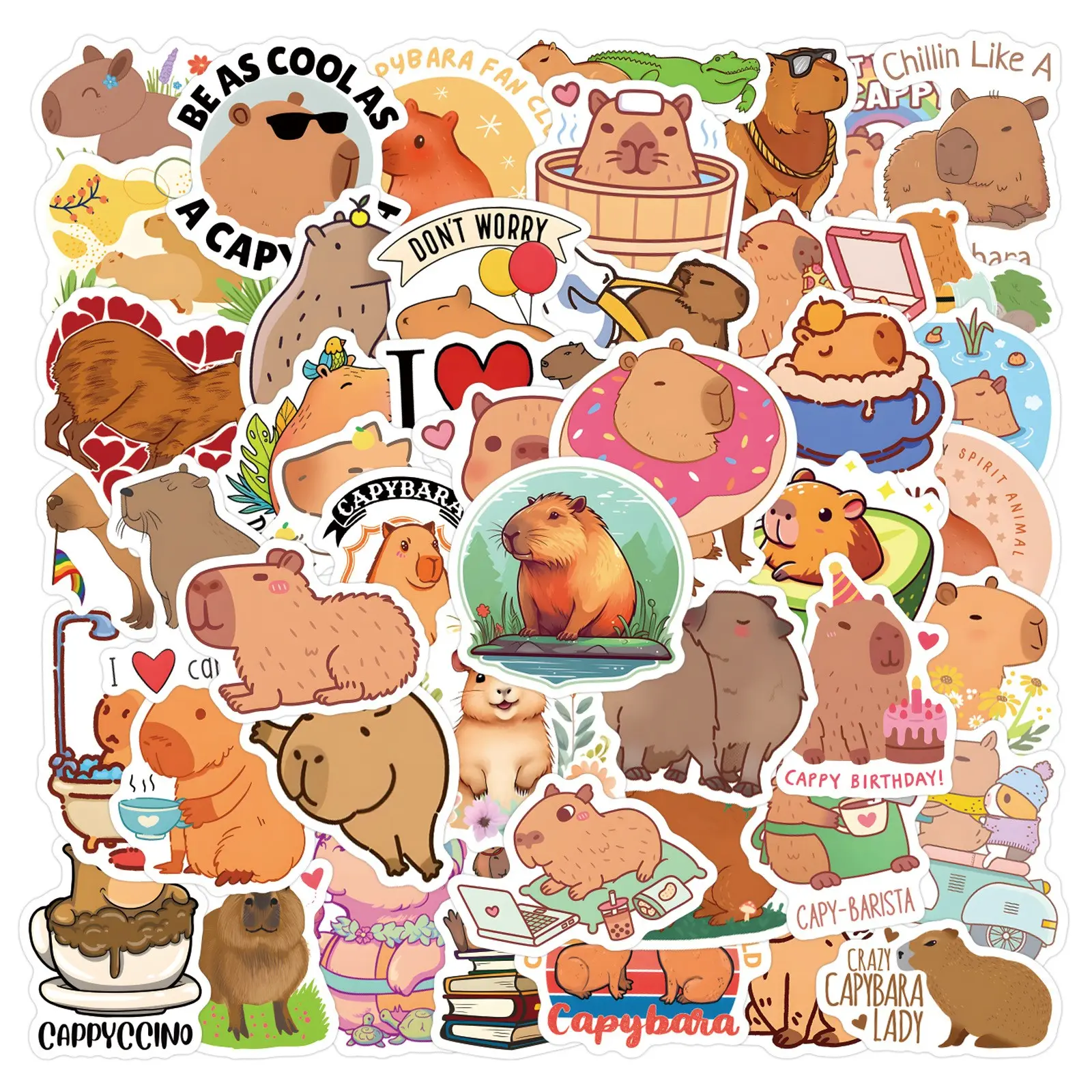 60 Sheets Cute Capybara Cartoon Stickers, Waterproof Decals for Car Luggage Cup Phone Case, New Design Adhesive Labels, Sticker For Cars