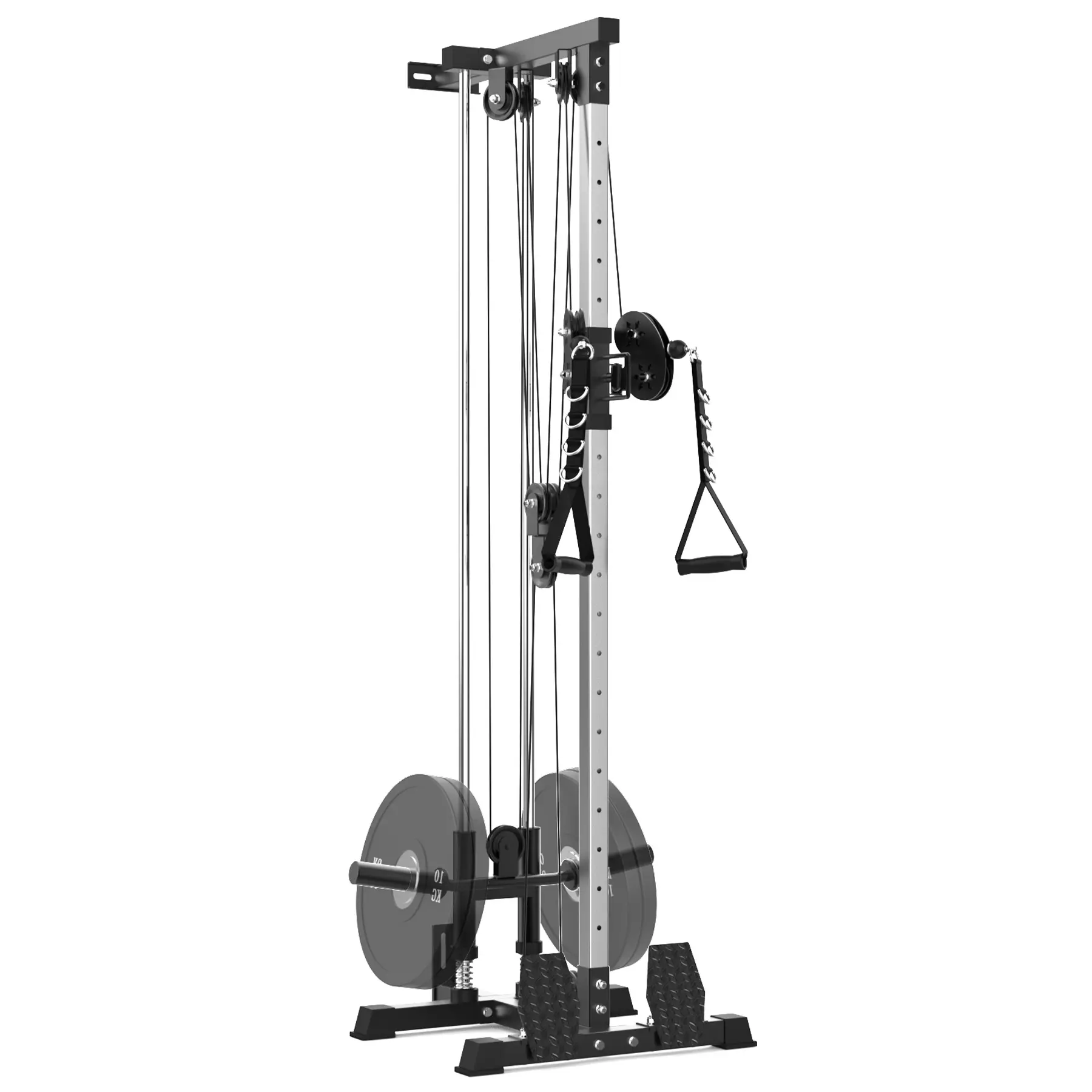 Heavy Duty Wall Mounted Dual Pulley Cable Machine for Home Gym – 20 Adjustable Heights, 400lbs Capacity, Full Body Strength Training Equipment, Includes LAT Bar, Tricep Rope, T-Bar, Footboard