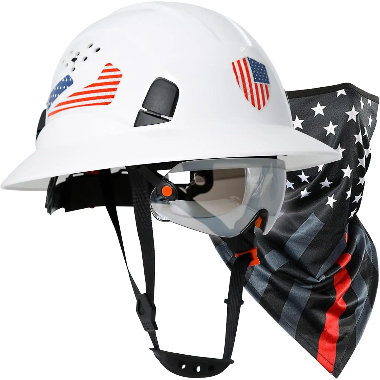 Full Brim hard hat Vented Bump Cap with Flip-Up Visor + Neck Gaiter with Ear Loops, 6-Point Dial Fit, Reflective Strips for Outdoor Work, Gardening, Cycling,clear visor,tinted visor