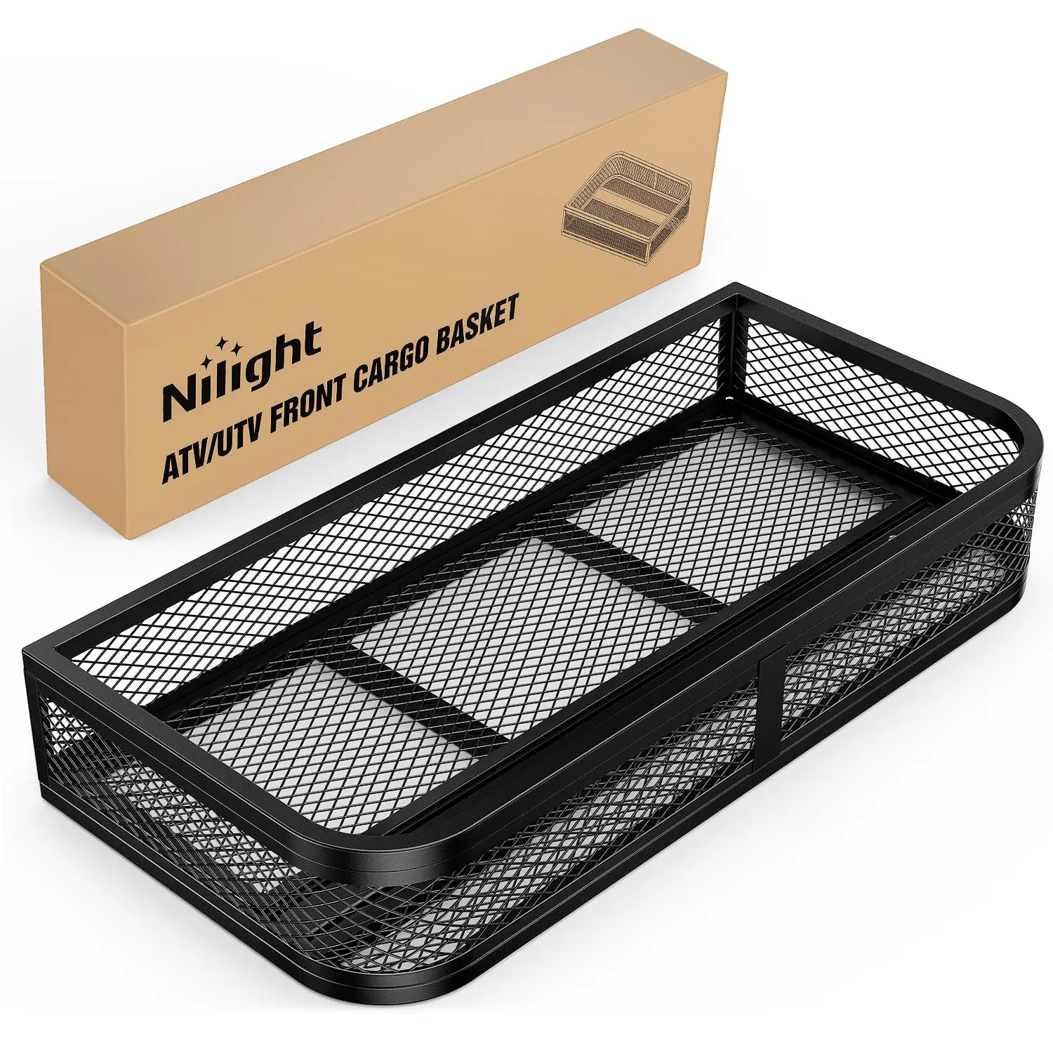 Nilight ATV Front Cargo Basket, 17 Inch W x 36 Inch L x 6.3 Inch H Racks and Baskets with Steel Mesh Frame, Heavy Duty ATV Storage Cargo Box Attachments for Luggage Carrier