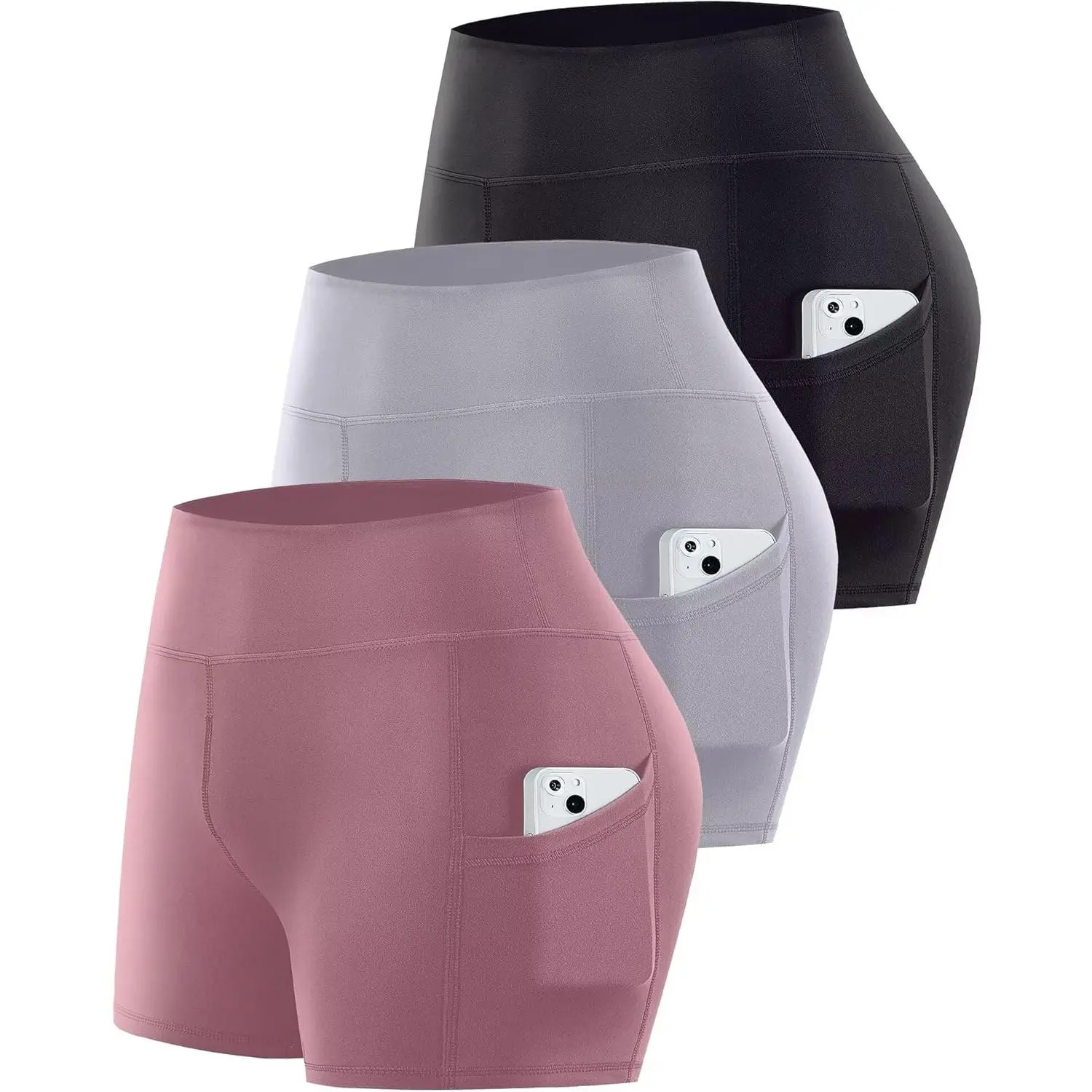 3 Pack Biker Shorts with Pockets Women,5"/8" Soft High Waist Yoga Workout |   Tummy Control,Comfort,Non See Through,4 Way Stretch,Spandex,Athletic,Running,Gym,Tennis,Casual,Summer,S-2XL,Plus Size