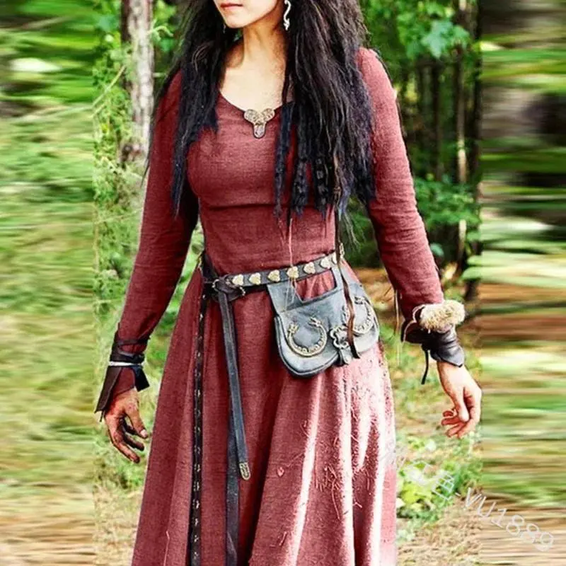 2023 Medieval Dress Women Long Sleeve Maxi Robe Cosplay Dress Renaissance Celtic Viking Gothic Clothing Fantasy Ball Gown