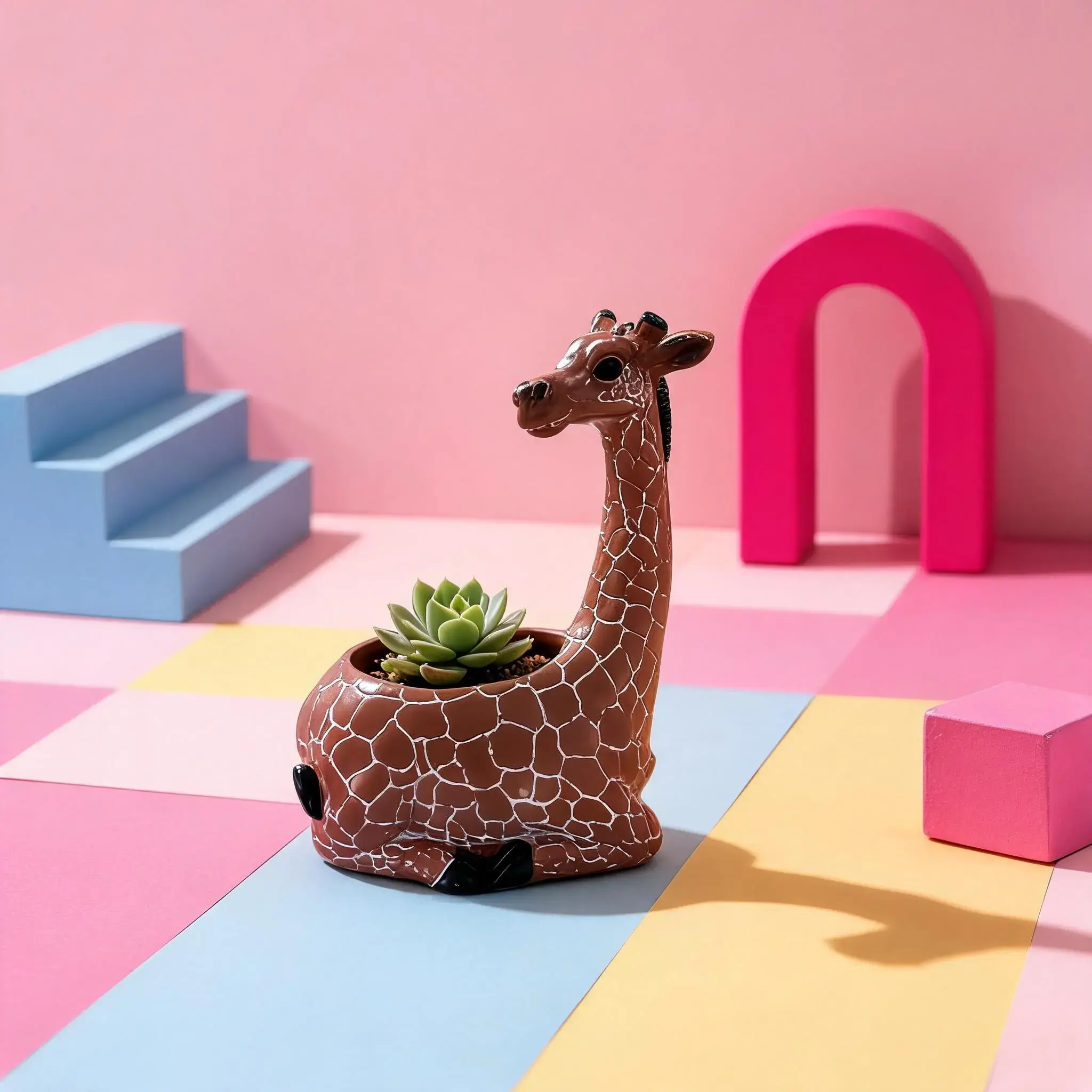 Funny Giraffe Resin Decorative Flower Pot, Creative Animal Succulent Planter, Indoor Desktop Decor, Gift for Boys Girls, Birthday Festival