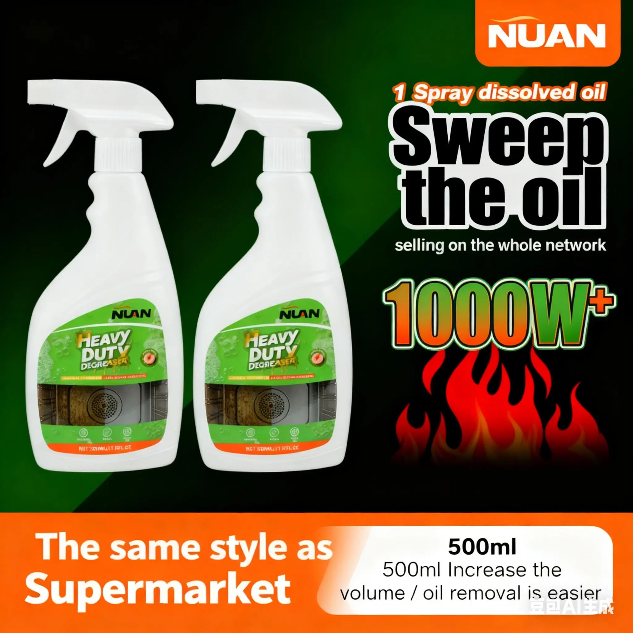 NUAN Heavy-Duty Liquid Household Degreaser - Kitchen Cleaner for Instant Grease & Oil Removal from Stoves & Appliances