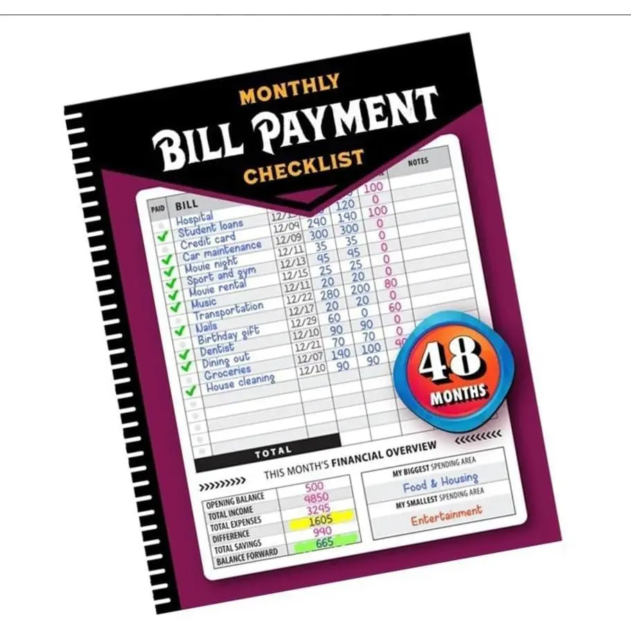 1pc Hard Cover Bill Tracker 4-Year Planner - 8"x10" Office Stationery, Office Accessories, Printed Pages Monthly Organizer, 48-Month Financial Record Keeper for Anyone Looking to Manage Finances Systematically